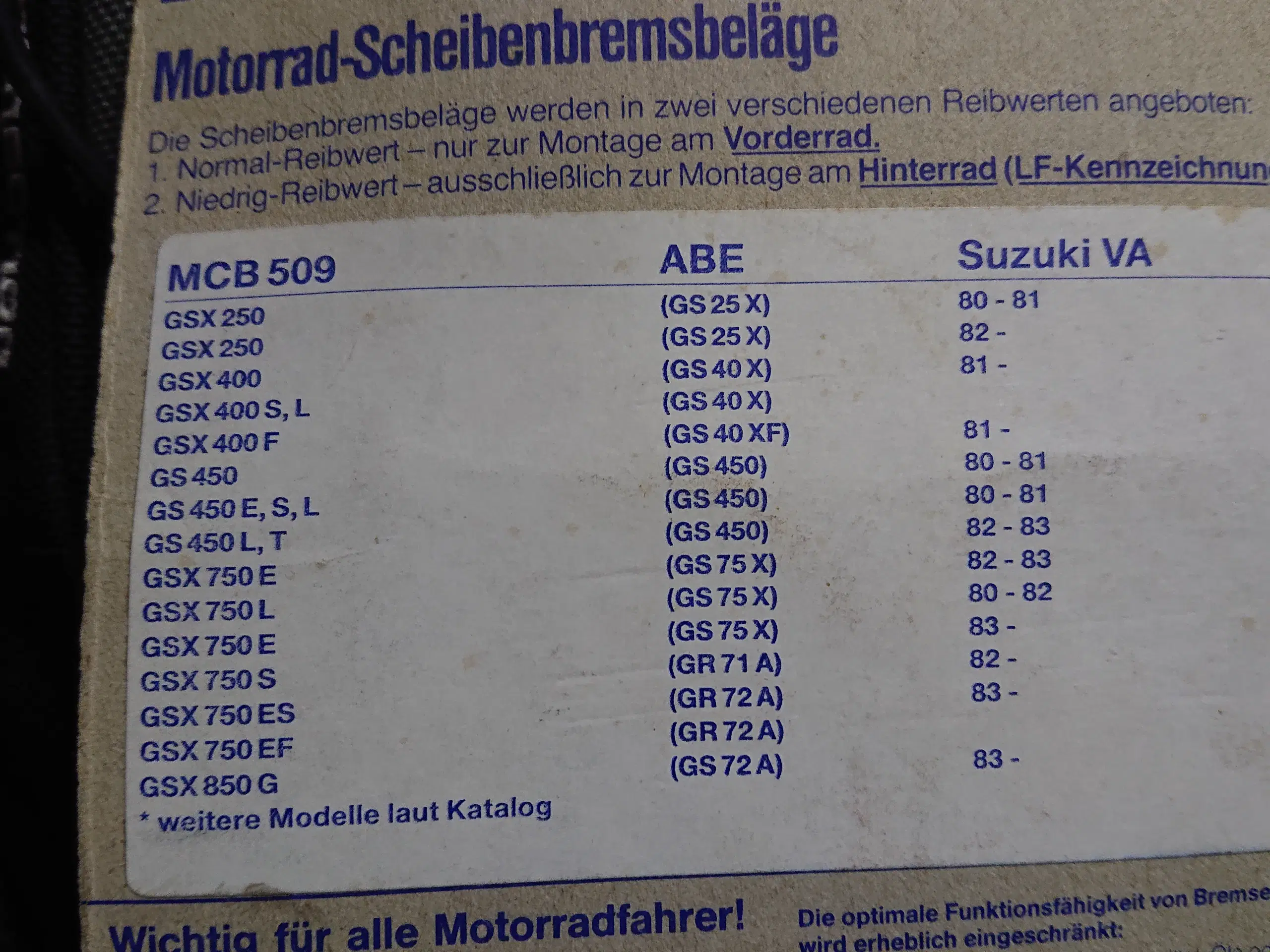 Br klodser Suzuki GSX  m flere