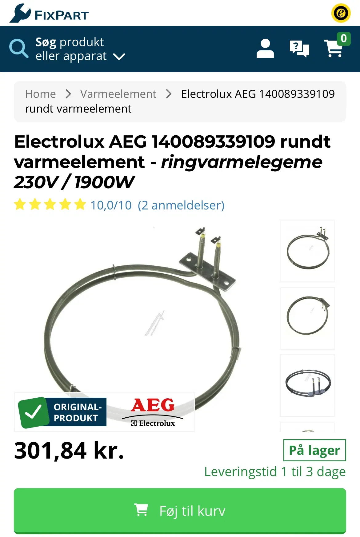 Ringvarmeelement electrolux AEG