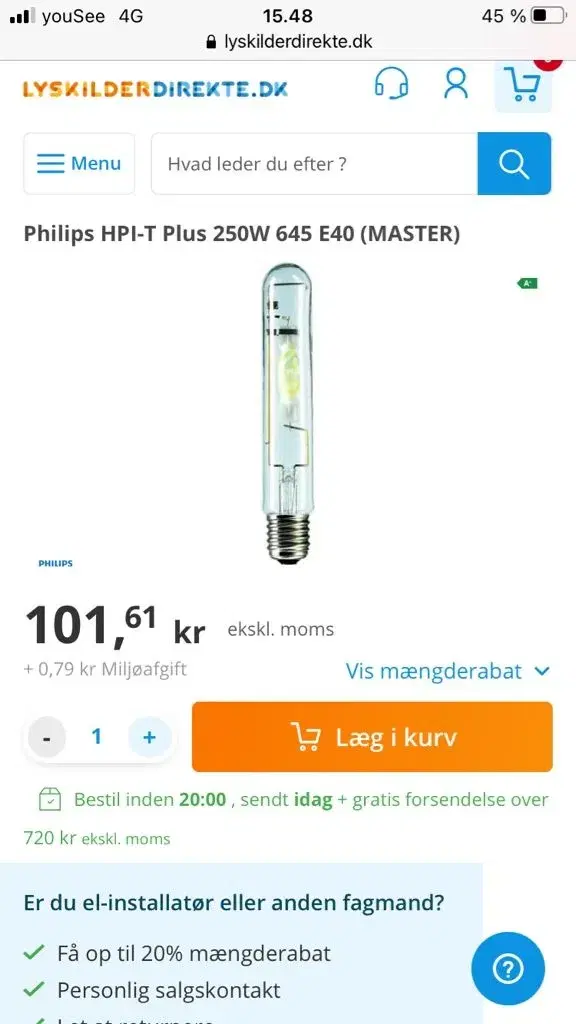 Værksted loft lampe 250 w