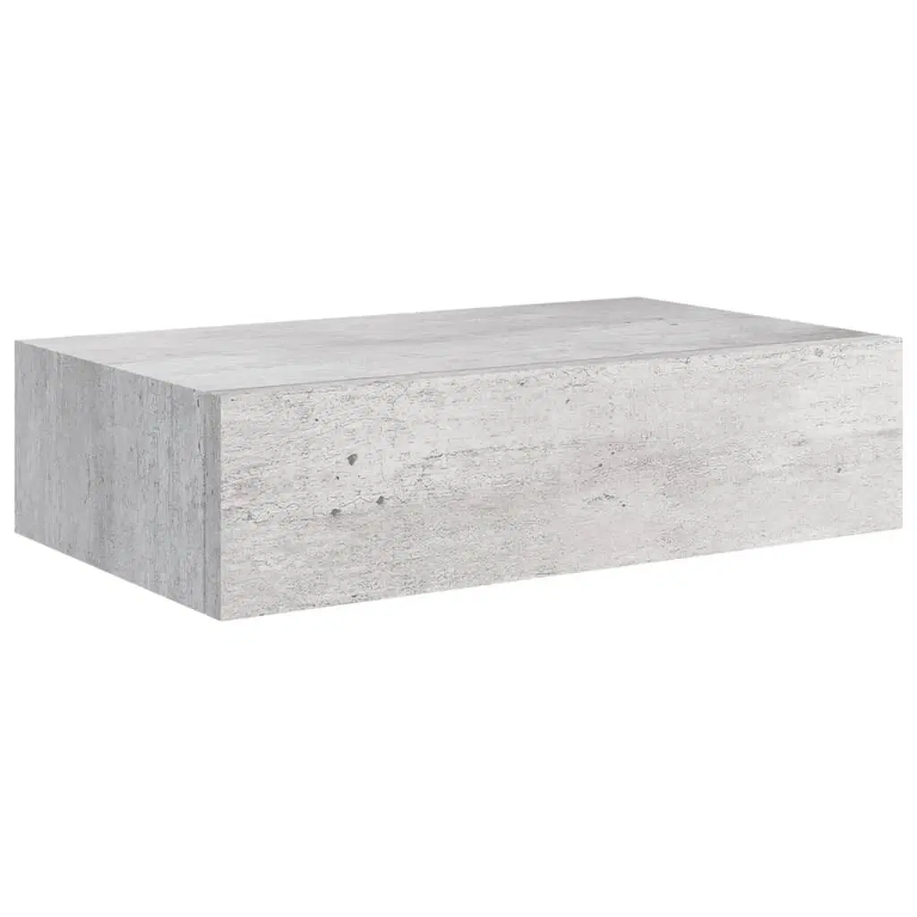 Væghylde med skuffe 40x235x10 cm MDF betongrå