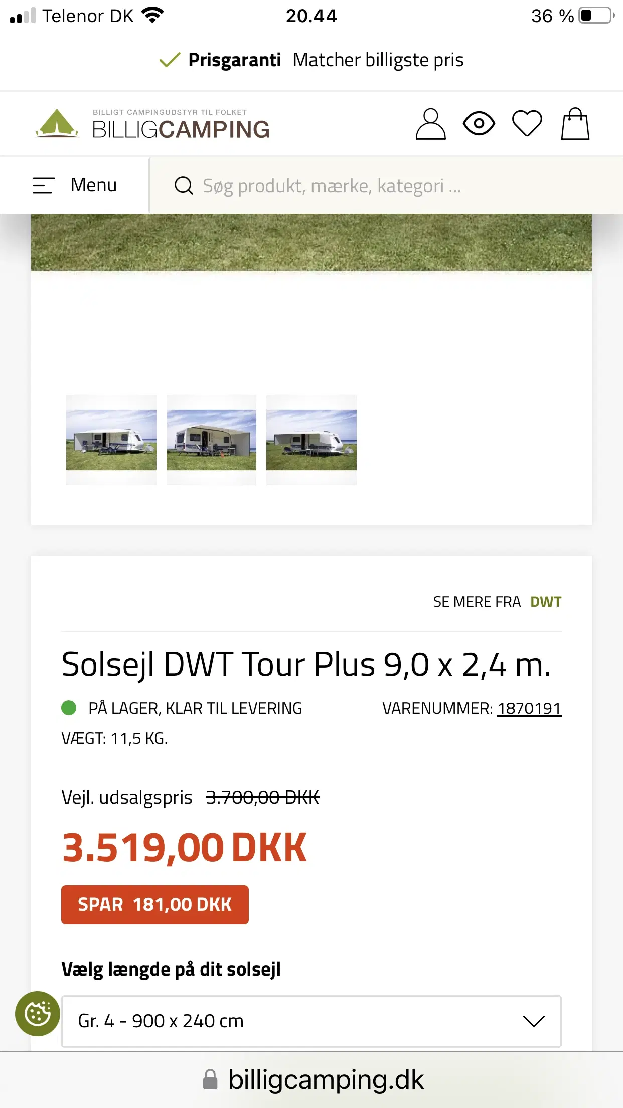 Solsejl DWT Tour Plus 90 x 24 m