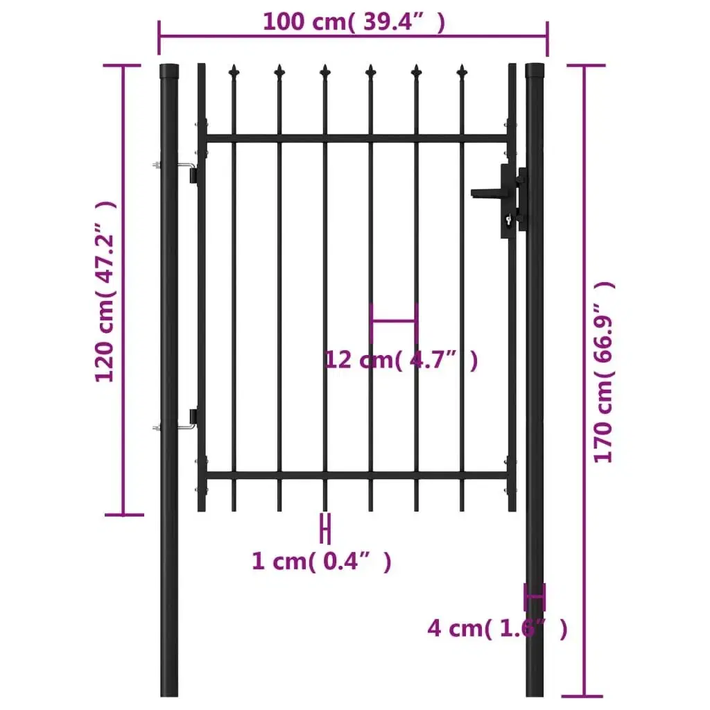 Hegnslåge med spydtop stål 1 x 12 m sort