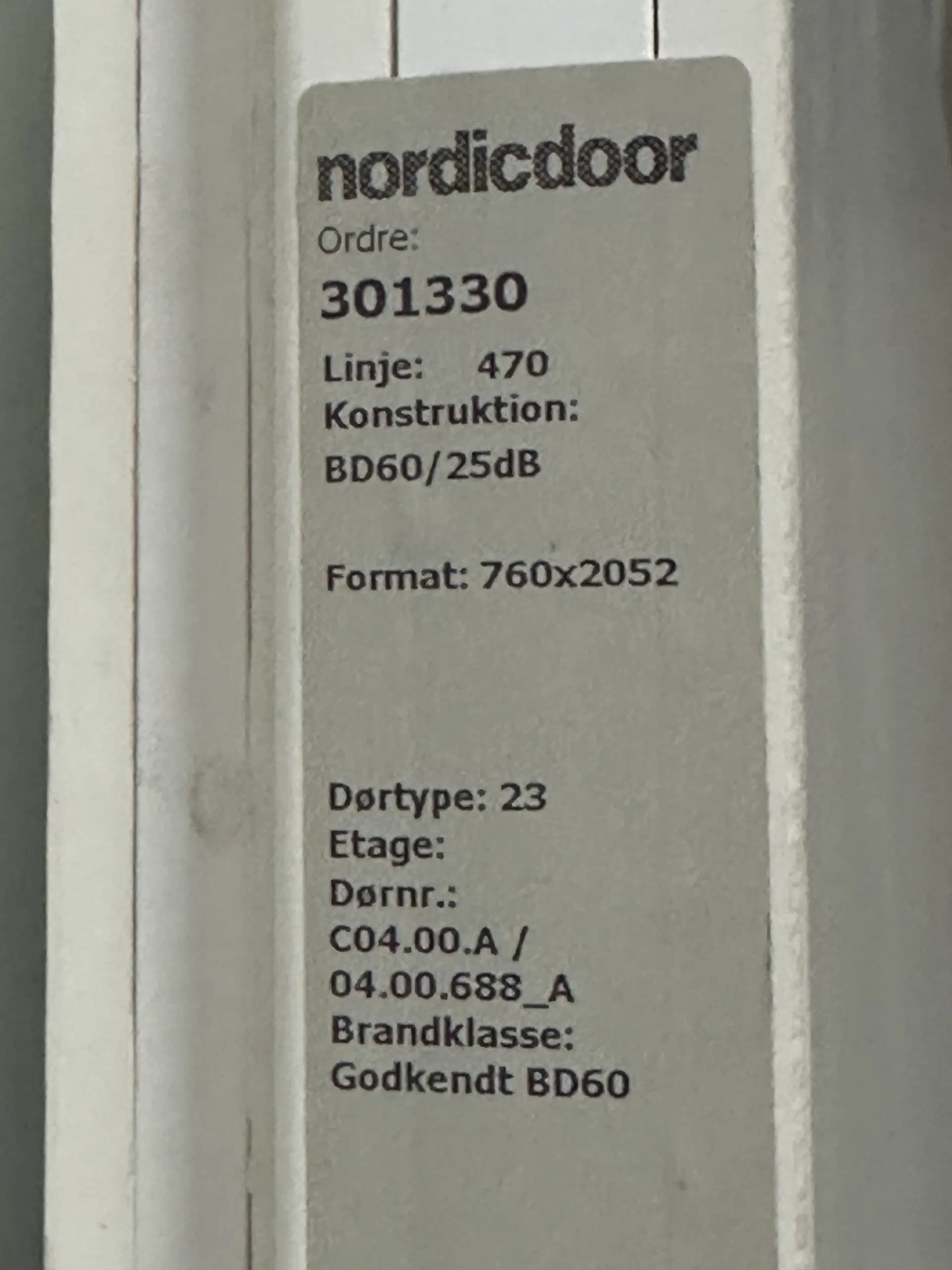 Nordicdoor massiv indvendig dobbelt dør bd60 db25 melamin 1520x2052mm hvid
