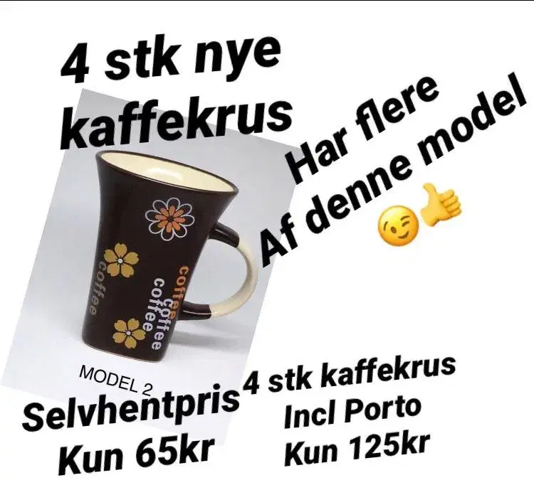 4 stk nye fede kaffekrus