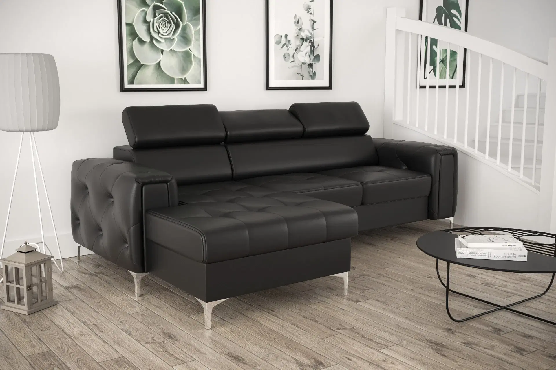 ORIONIS MINI HJØRNESOFA 255x165 CM Sort øko læder VENSTRE