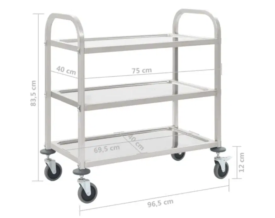 Køkkenvogn med 3 hylder 95x45x835 cm rustfrit stål