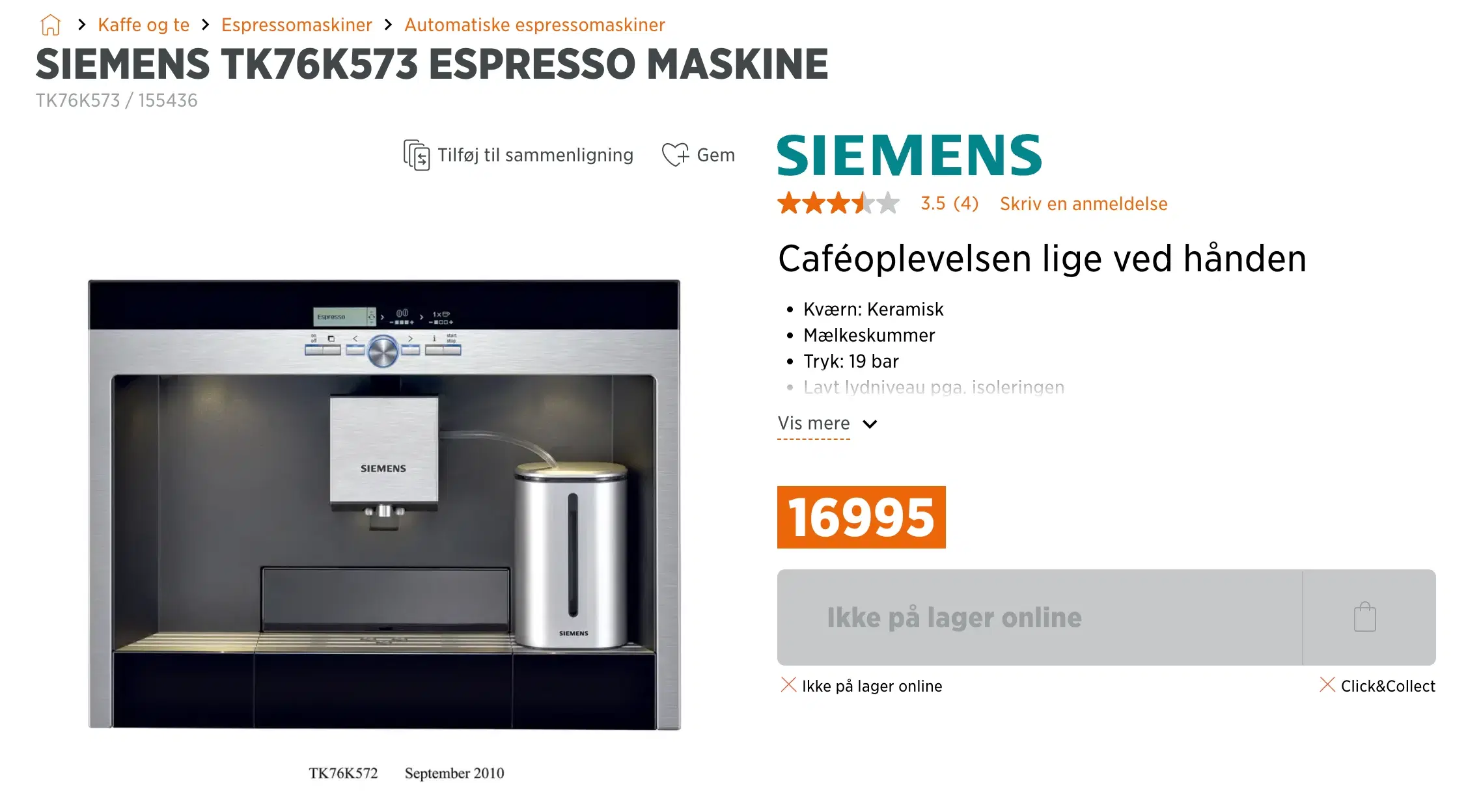 Siemens - fuldautomatisk espressomaskine