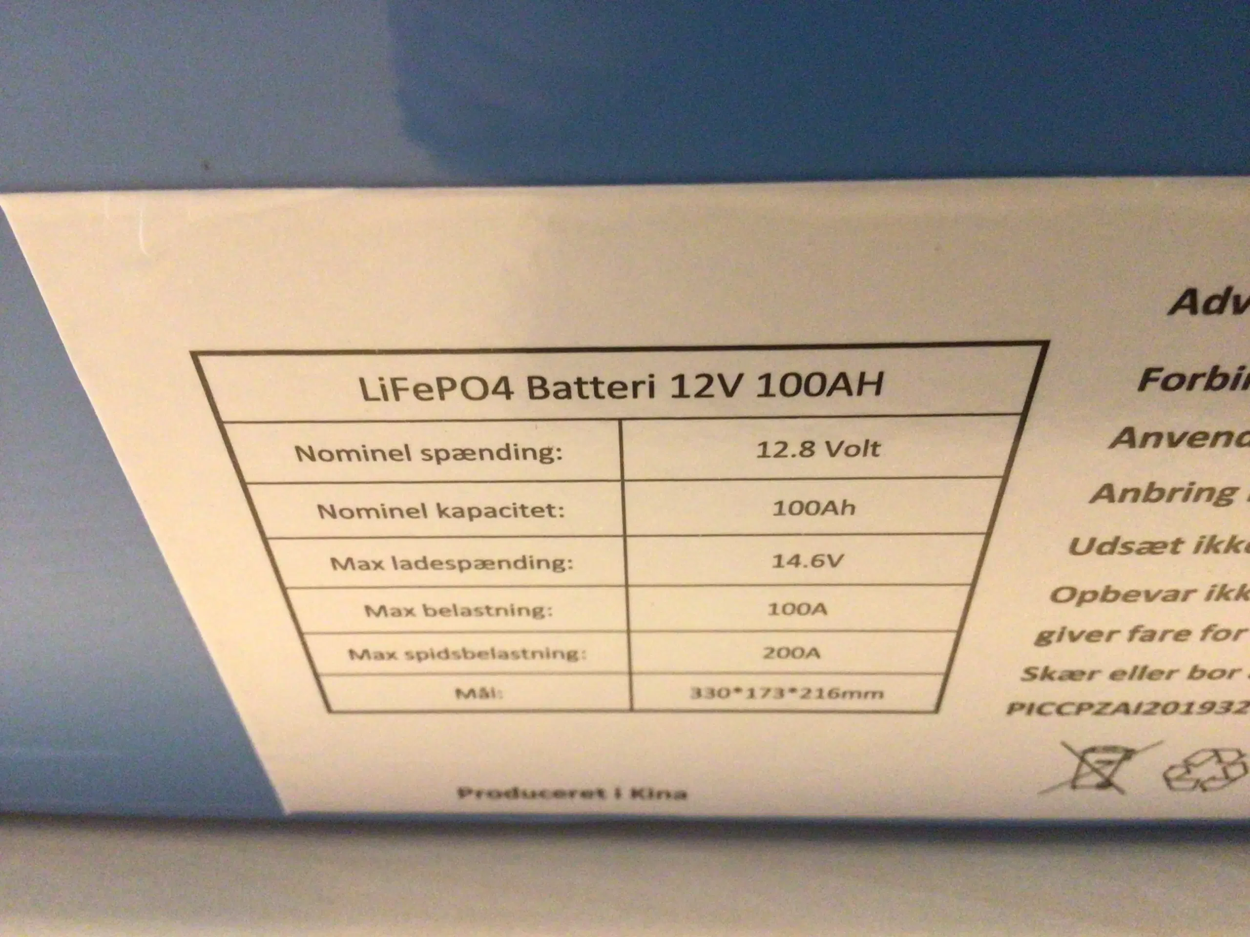 Litium batteri 100 AH (forbrugsbatteri)