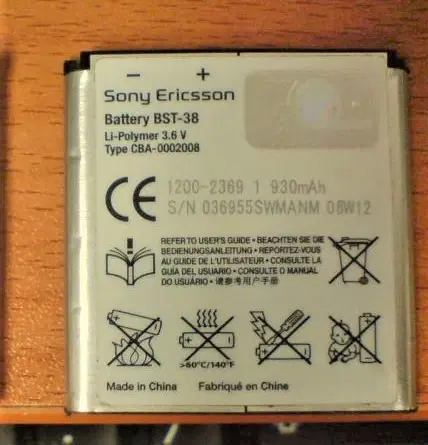 Originalt Sony Ericsson BST-38 Batteri Li-Ion 36V