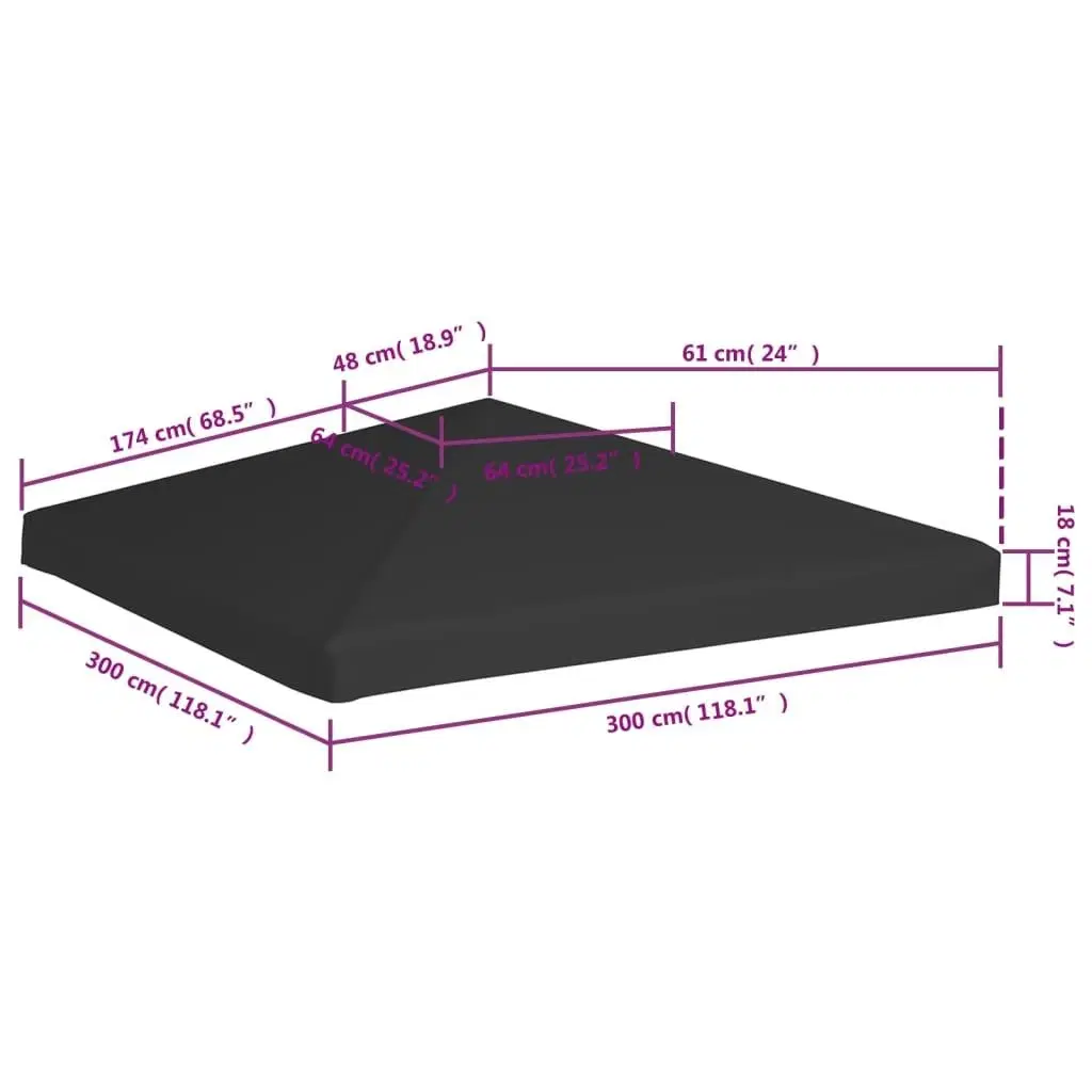 Pavillontopdække 3x3 m 270 g/m² sort