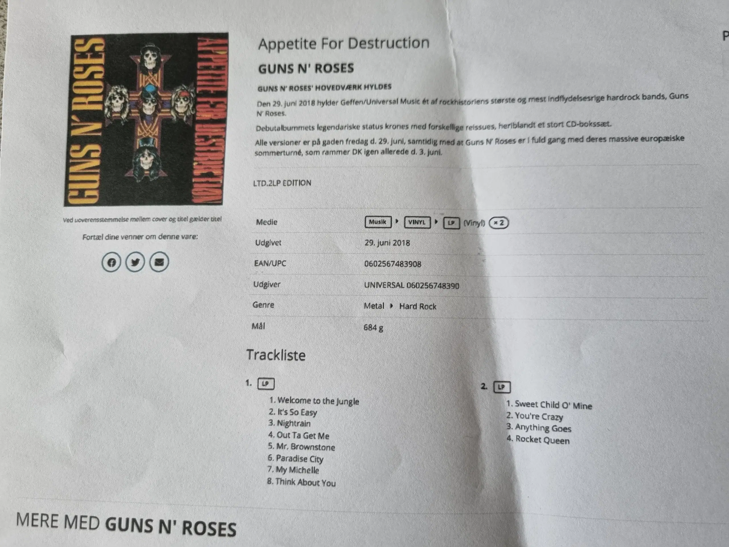 Guns n` Roses 2 VINYL I ALBUMMET