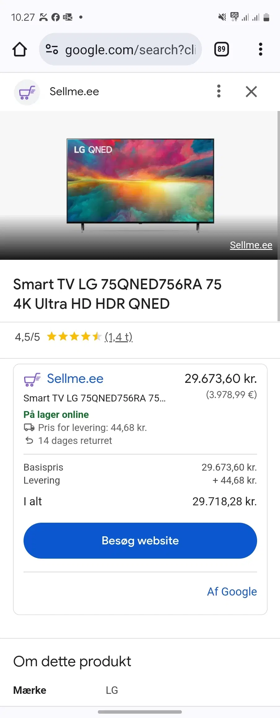 Lg tv ny i kasse 75 tommer