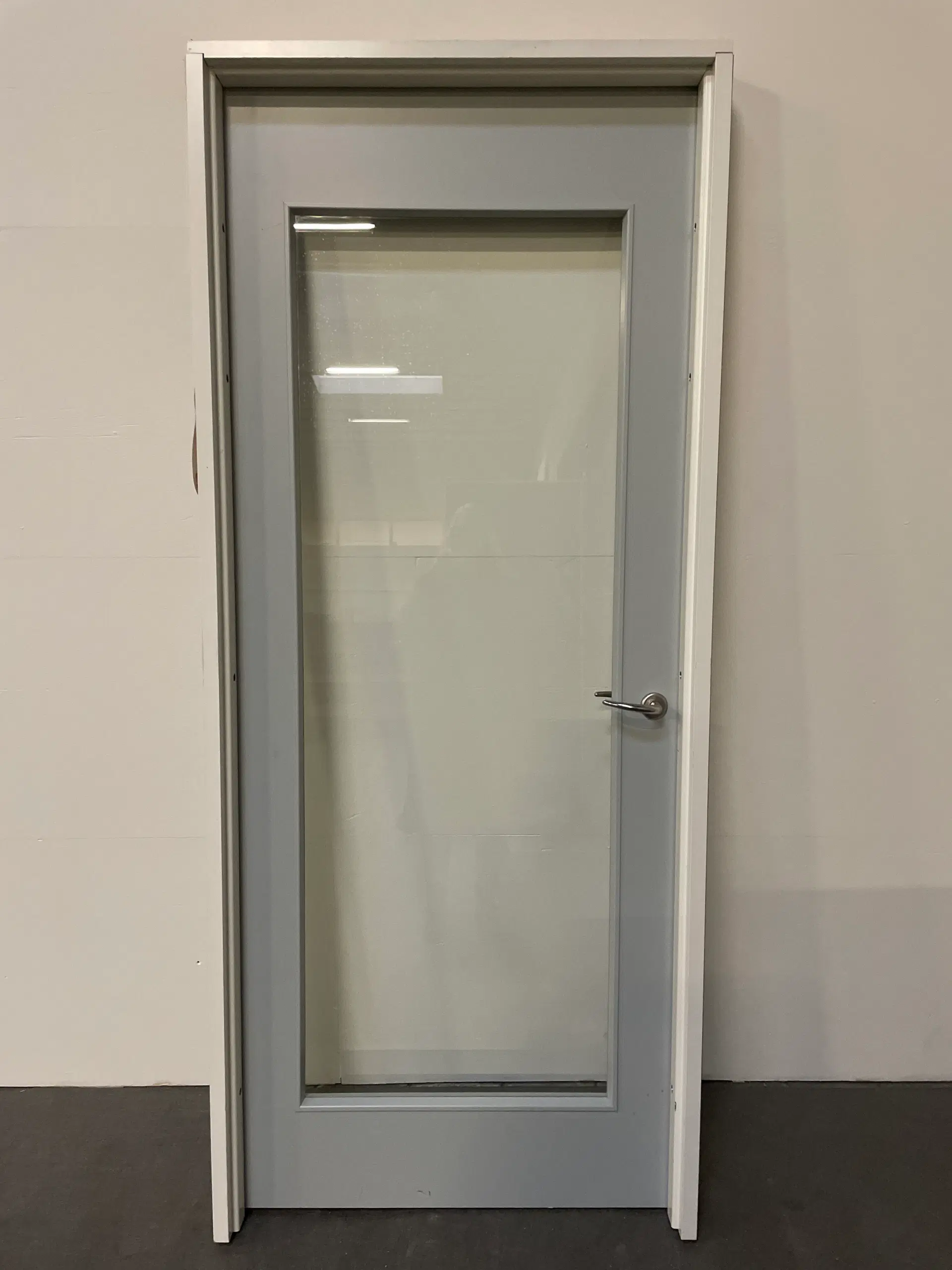 Swedoor branddør med glas bd30 træ/alu 888x120x2090 mm højrehængt lysegrå