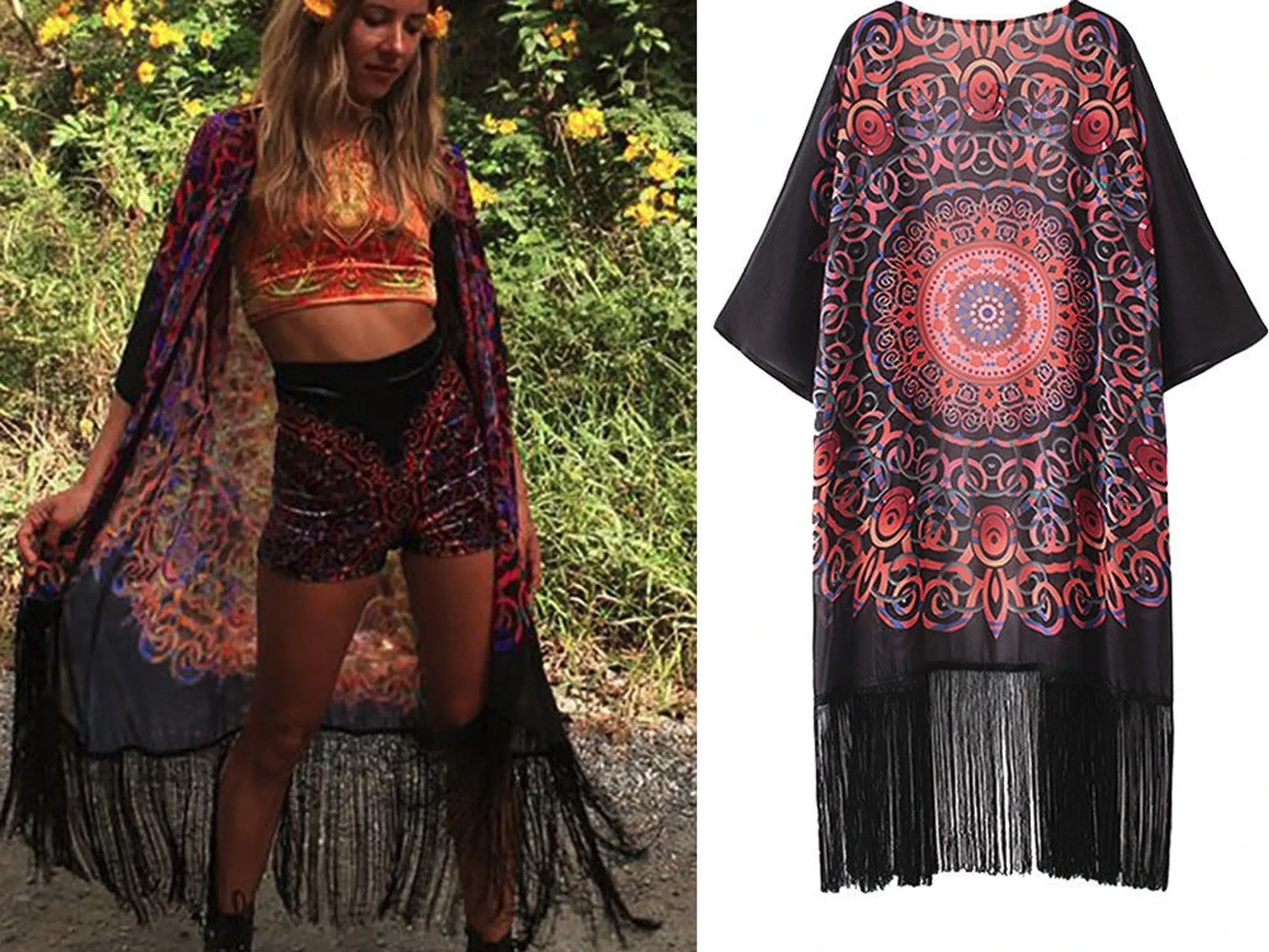 Kiminolang med frynser i "hippie style-medium