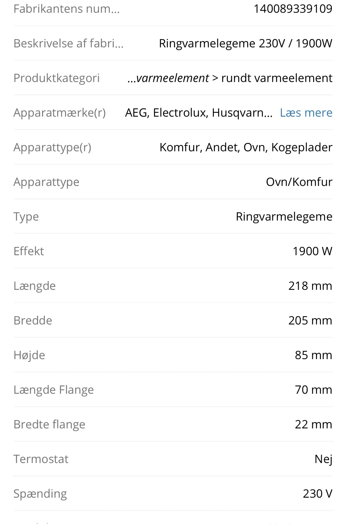 Ringvarmeelement electrolux AEG