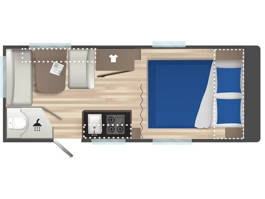 2024 - Caravelair ALBA 460 ARTIC   Let rejsevogn med queens bed og meget udstyr - til elbilen eller den mindre bil