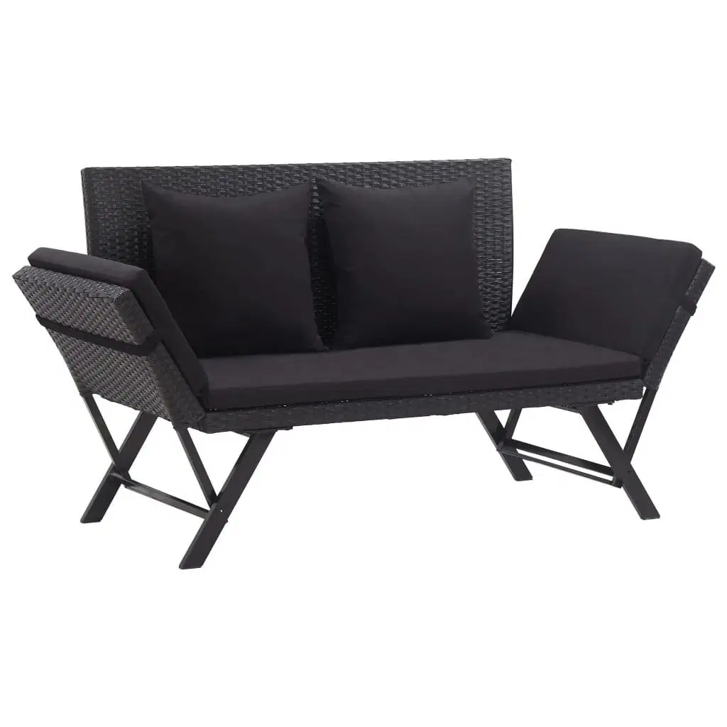 Havebænk med hynder 176 cm polyrattan sort