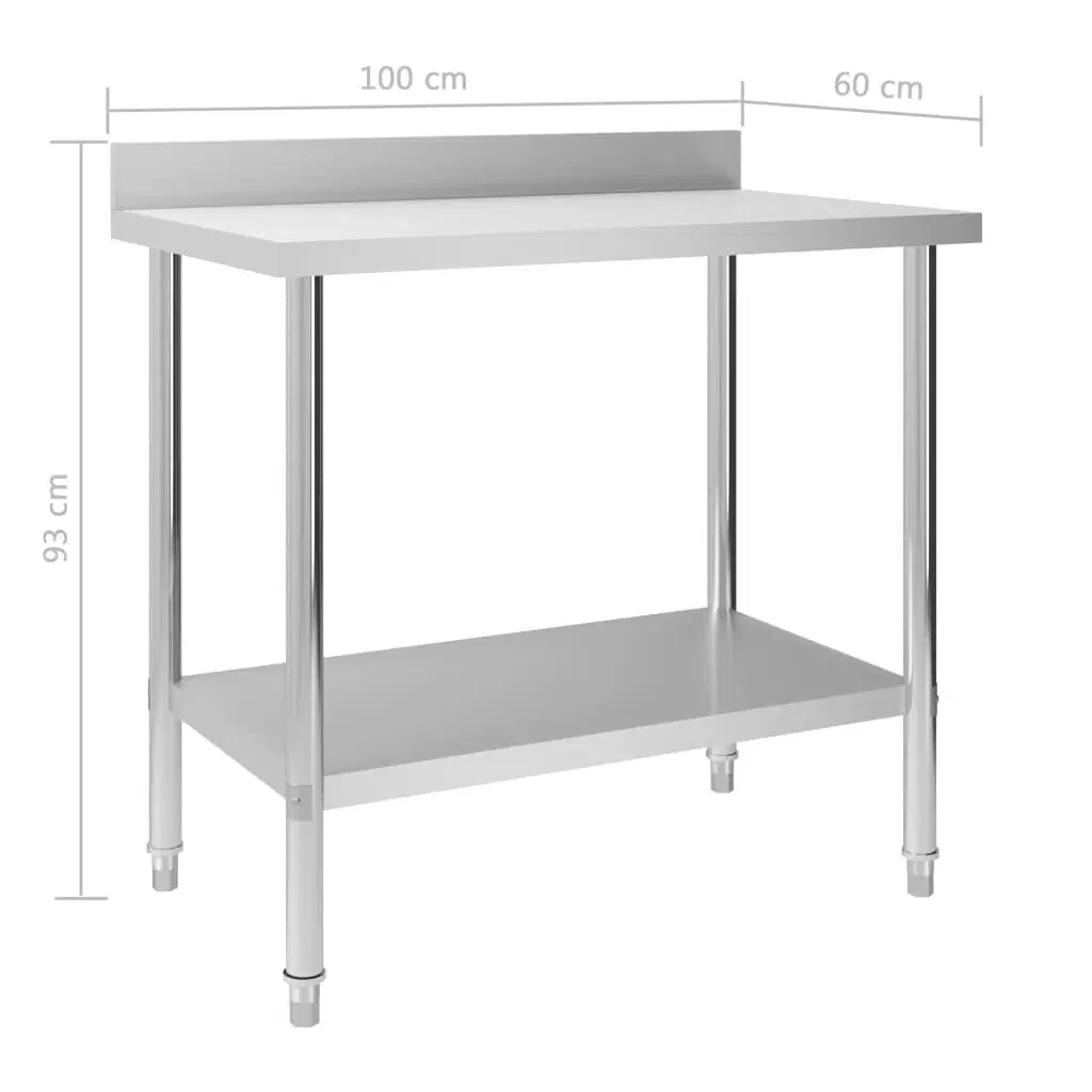 Arbejdsbord til køkken m stænkplade 100x60x93 cm rustfrit stål