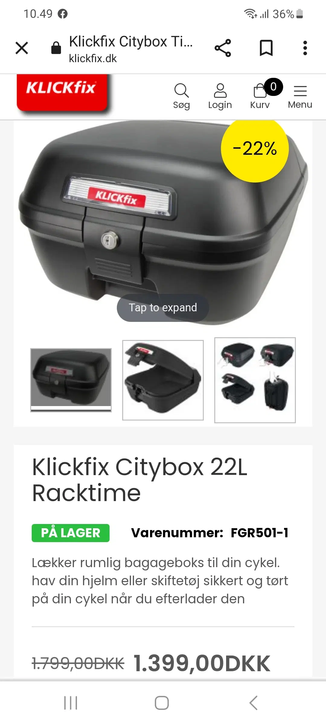 Klickfix Citybox 22l med beslag