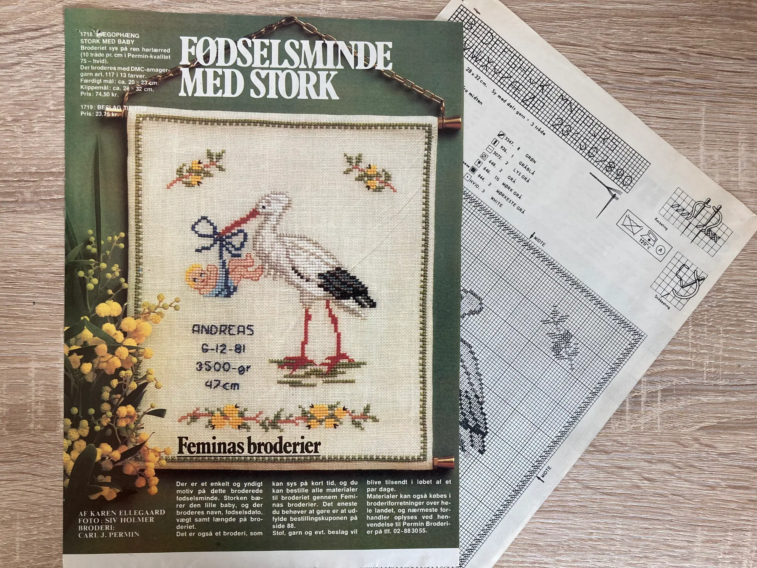 Mønster: Fødselsminde med stork dreng