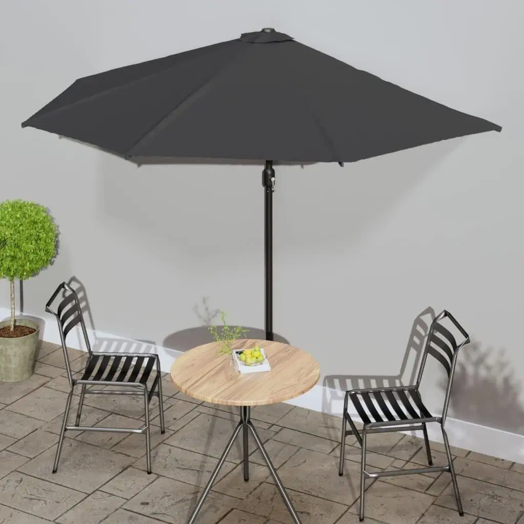 Balkonparasol med aluminumsstang antracitgrå 300 x 155 cm halv