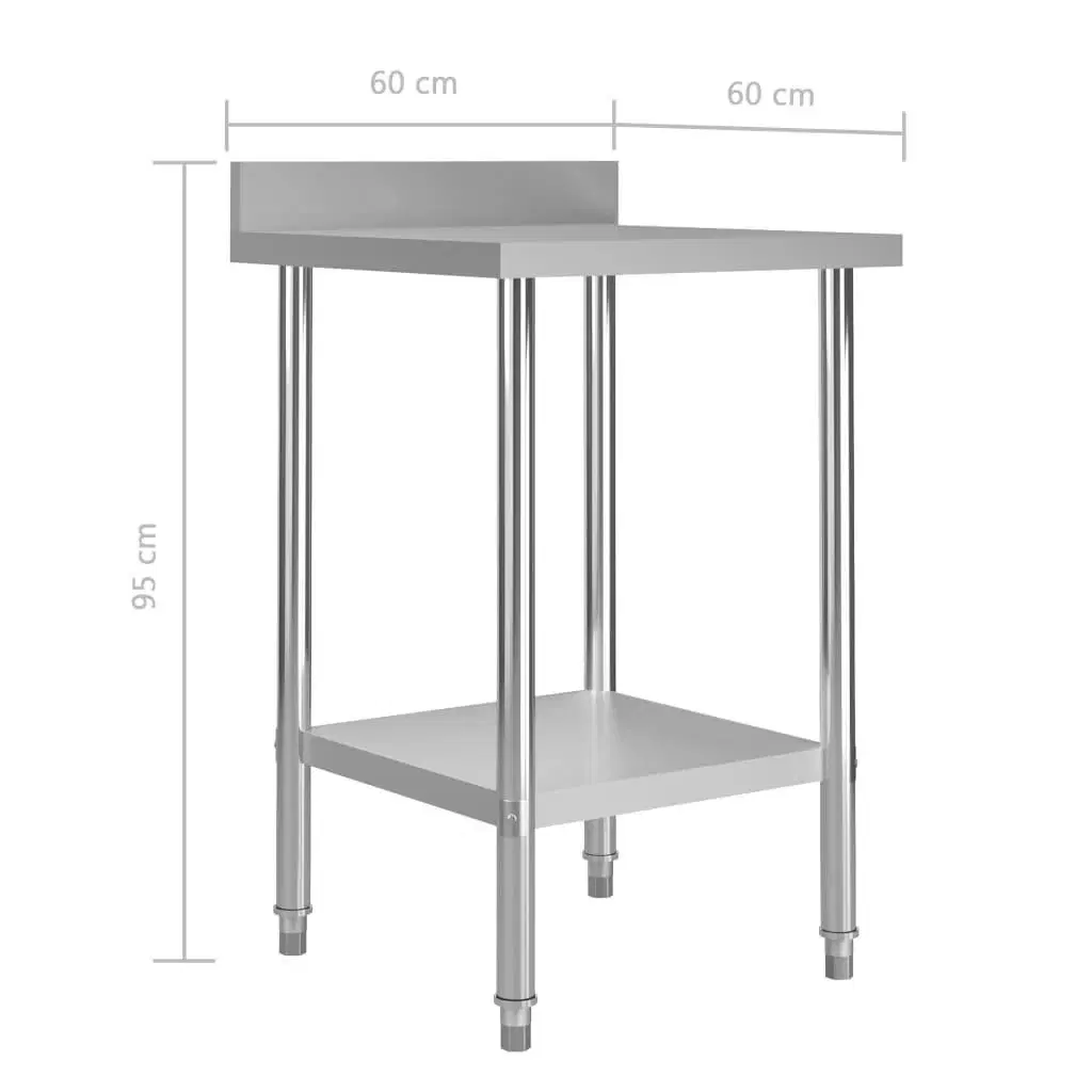 Arbejdsbord til køkken m stænkplade 60x60x93 cm rustfrit stål