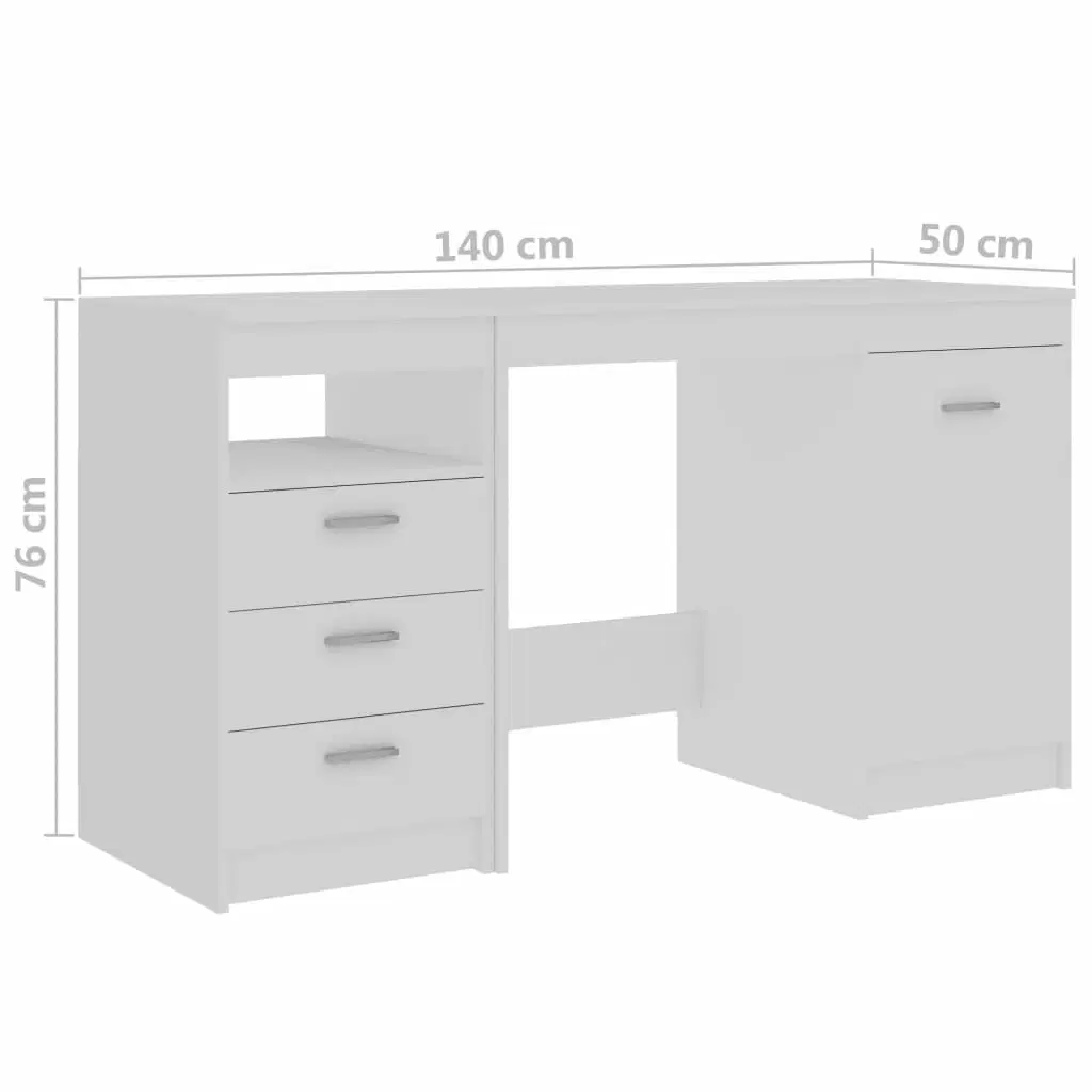 Skrivebord hvid 140x50x76 cm konstrueret træ