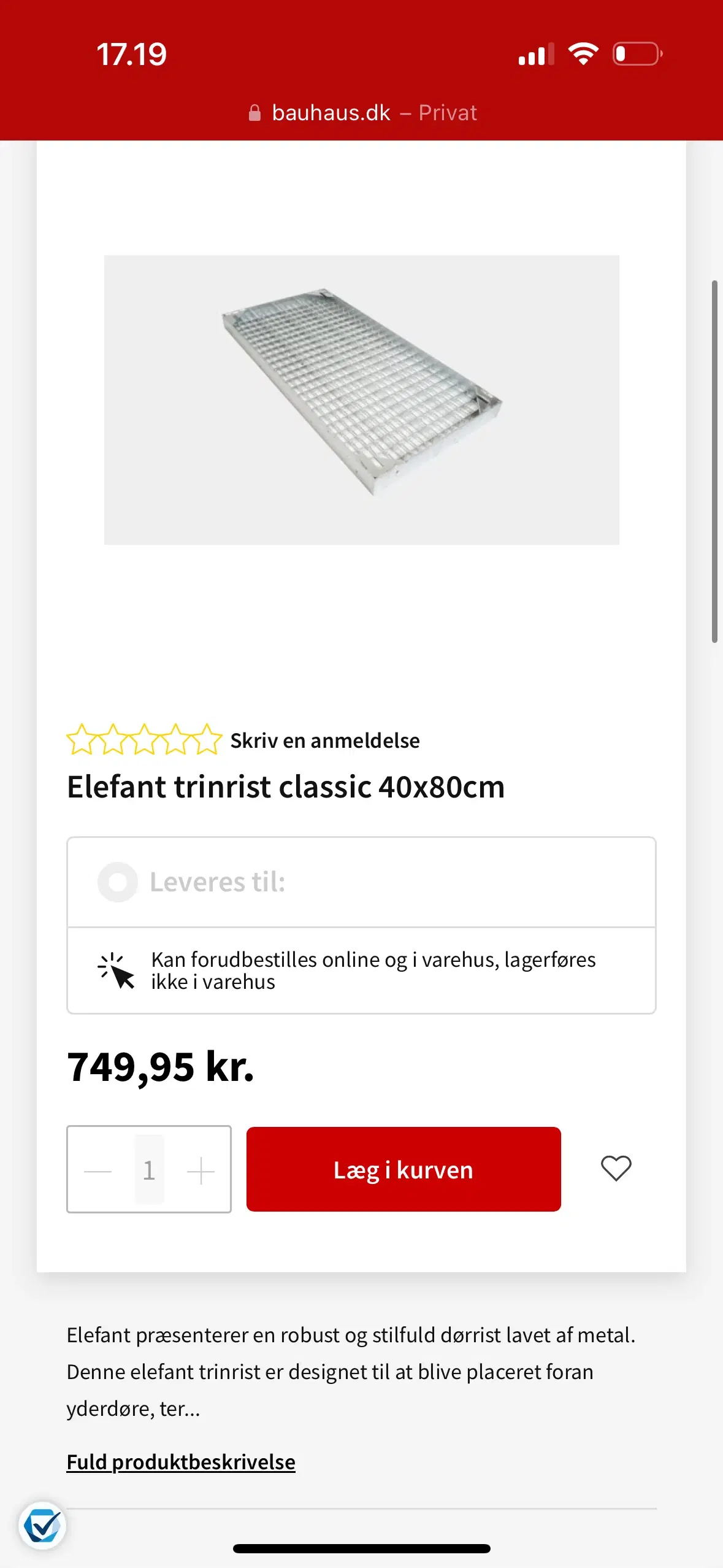 Elefant trinrist i galv stål