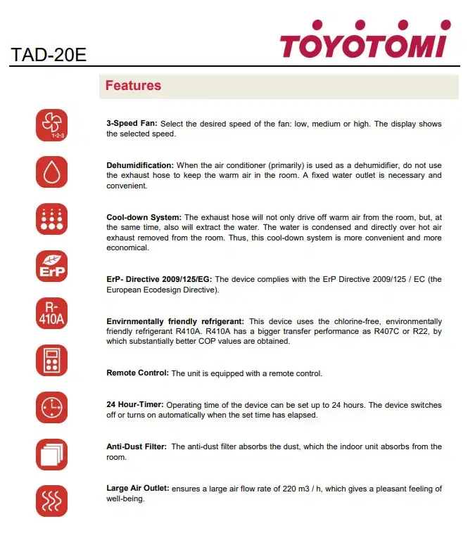 Aircondition affugter TOYOTOMI TAD-20E