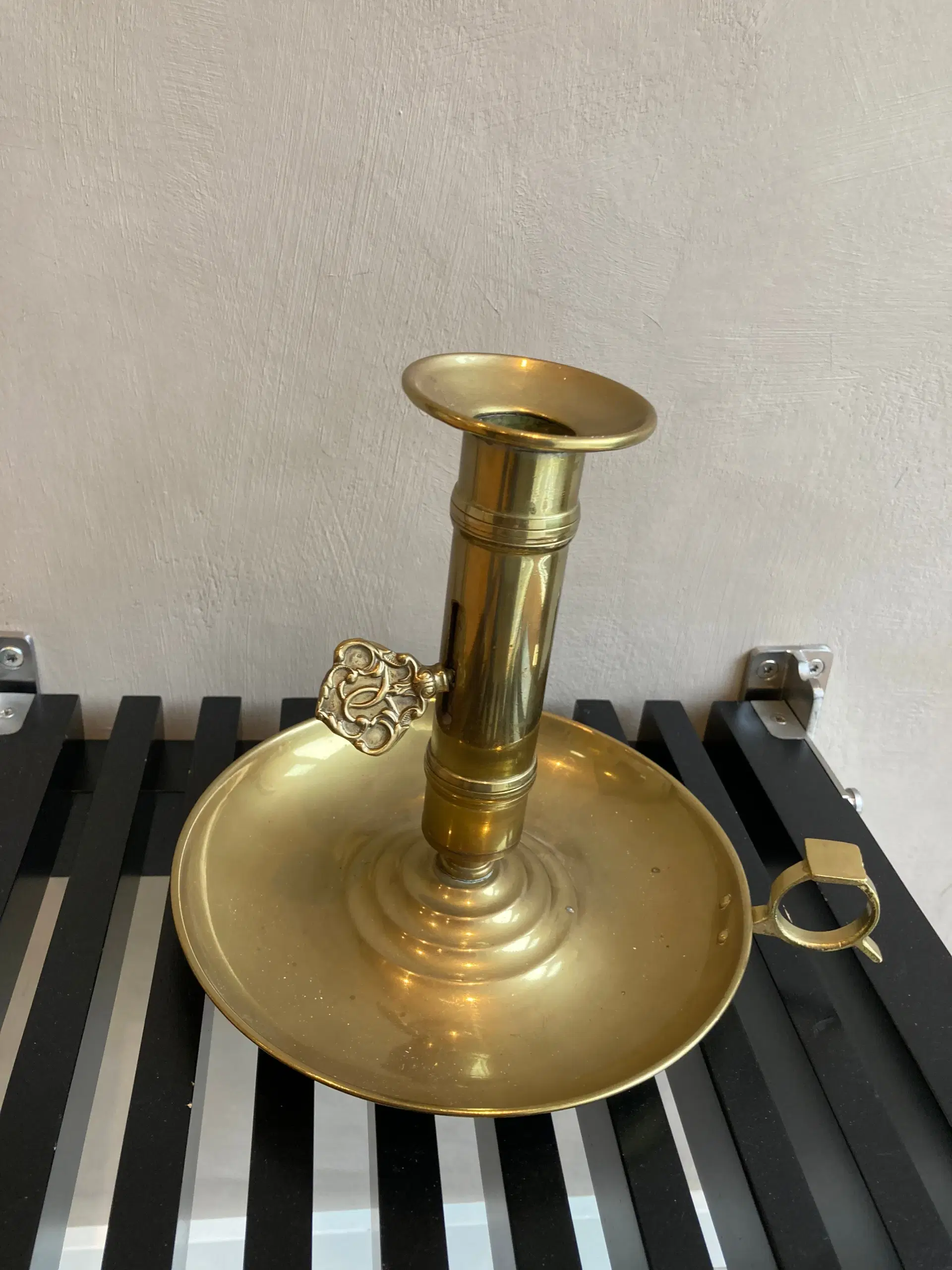 Vintage Brass Chamberstick Candle Holder with Snuffer
