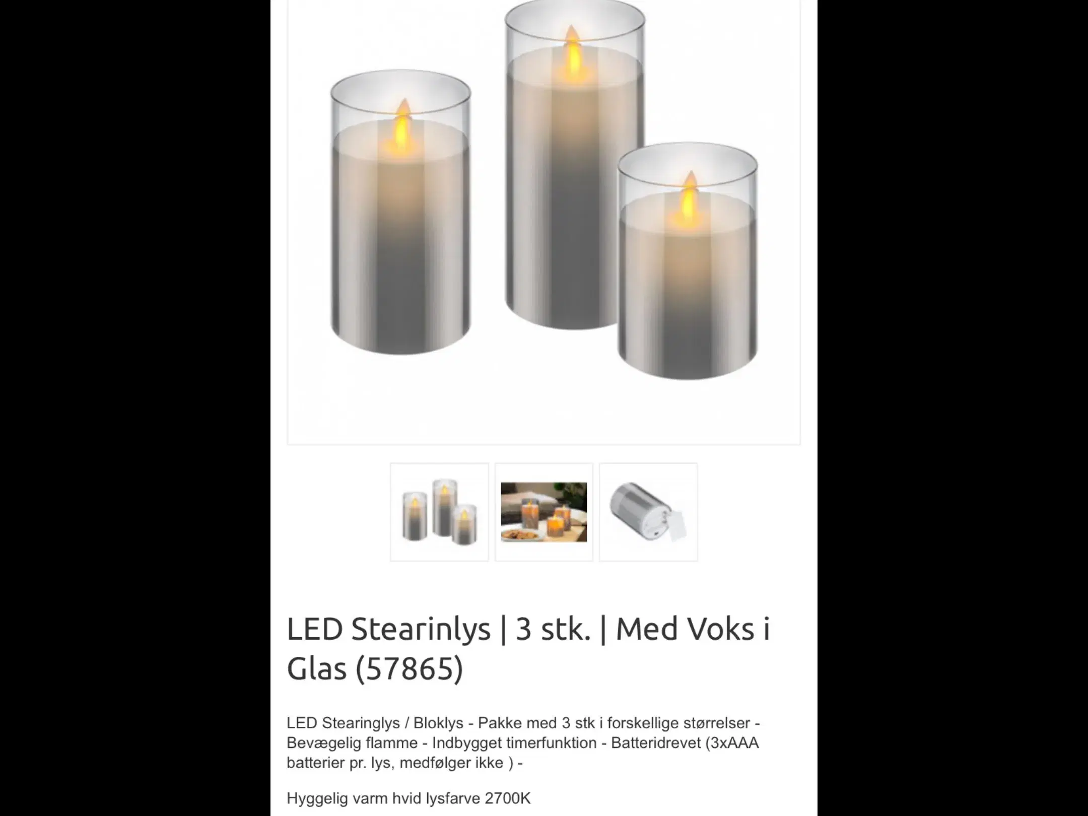 3 LED stearinlys i glas