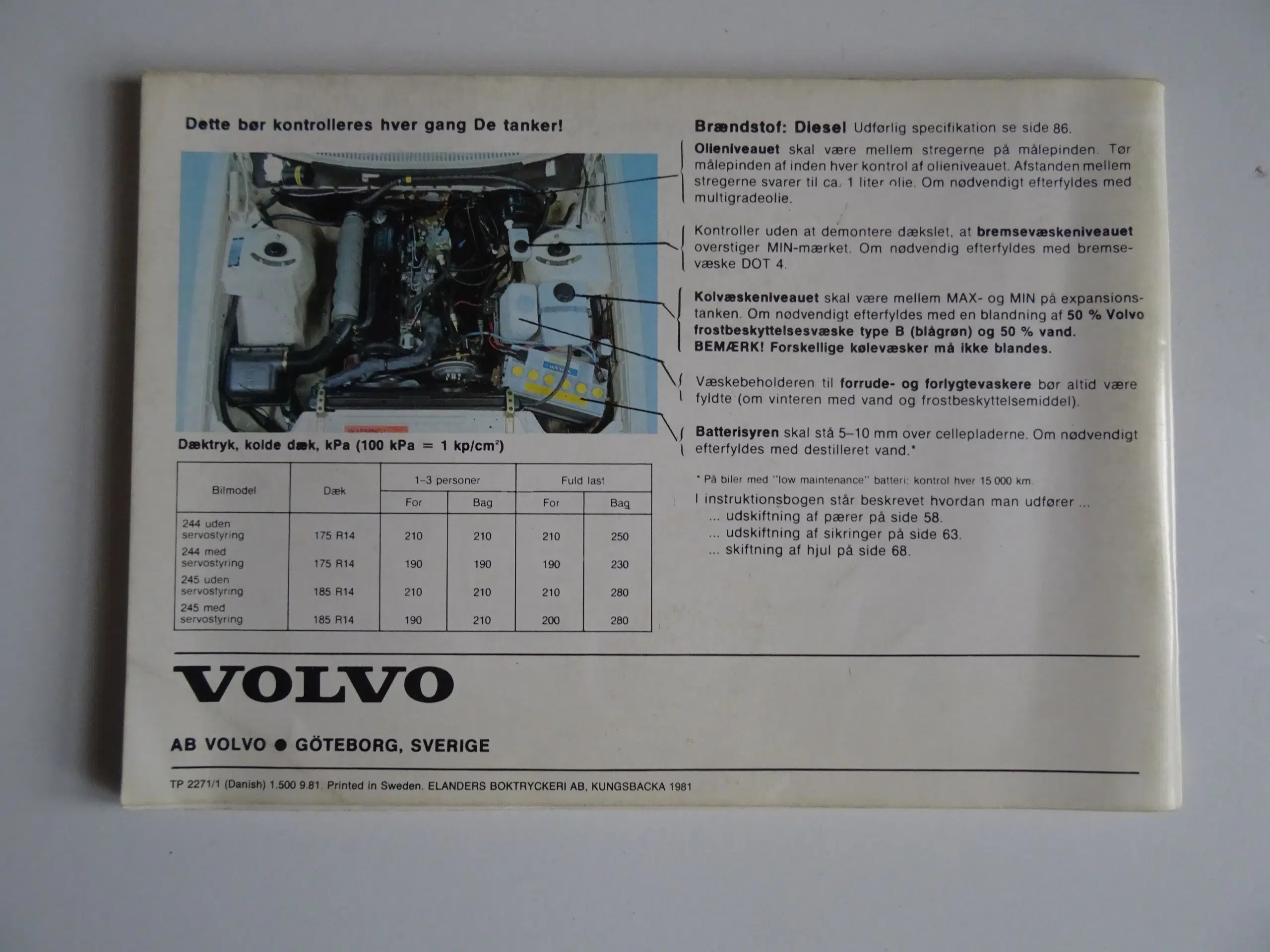 Volvo 244-245 diesel model 1982 Instruktionsbog