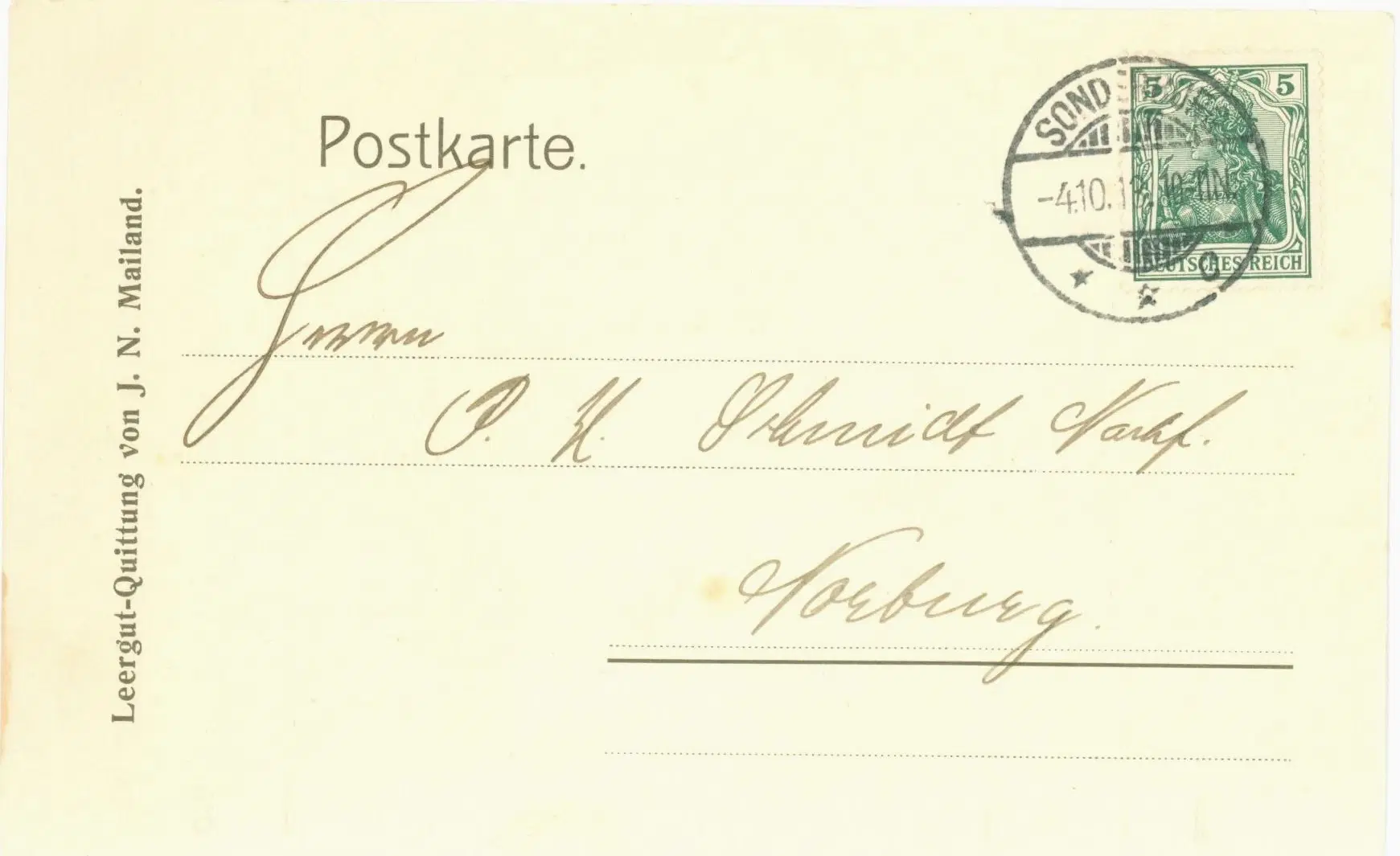 Postkort 1913 fra Mailand Sønderborg