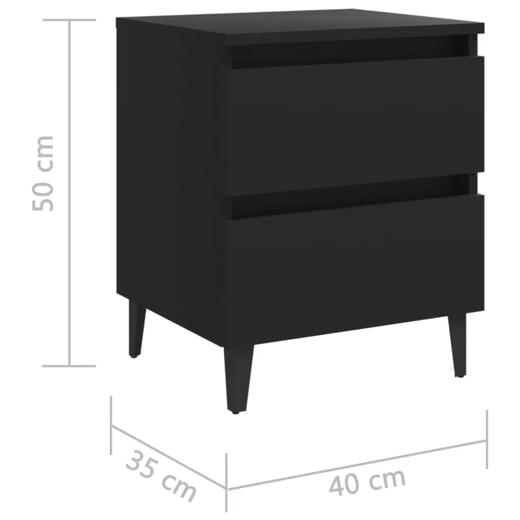 Sengeskab 2 stk 40x35x50 cm konstrueret træ sort