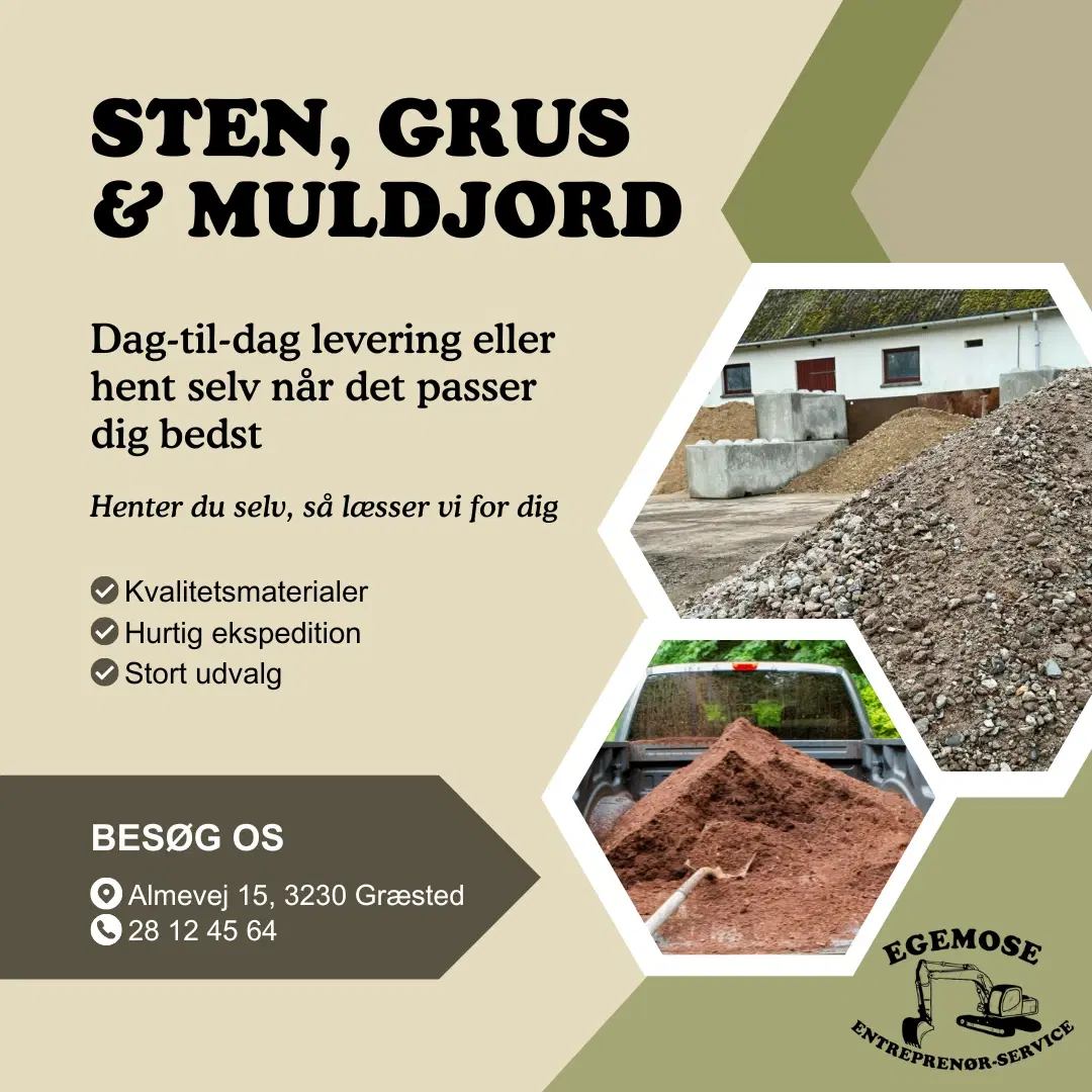 Grus sand sten og harpet muldjord