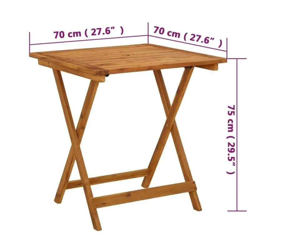 Foldbart havebord 70 x 70 x 75 cm massivt akacietræ