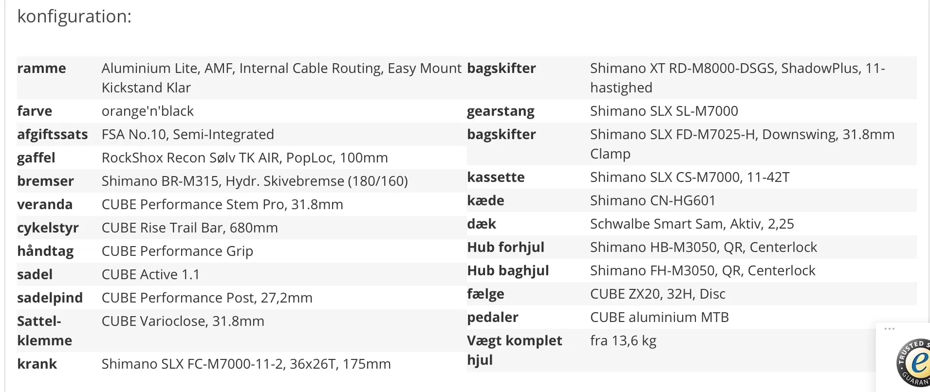 CUBE Mountainbike sælges