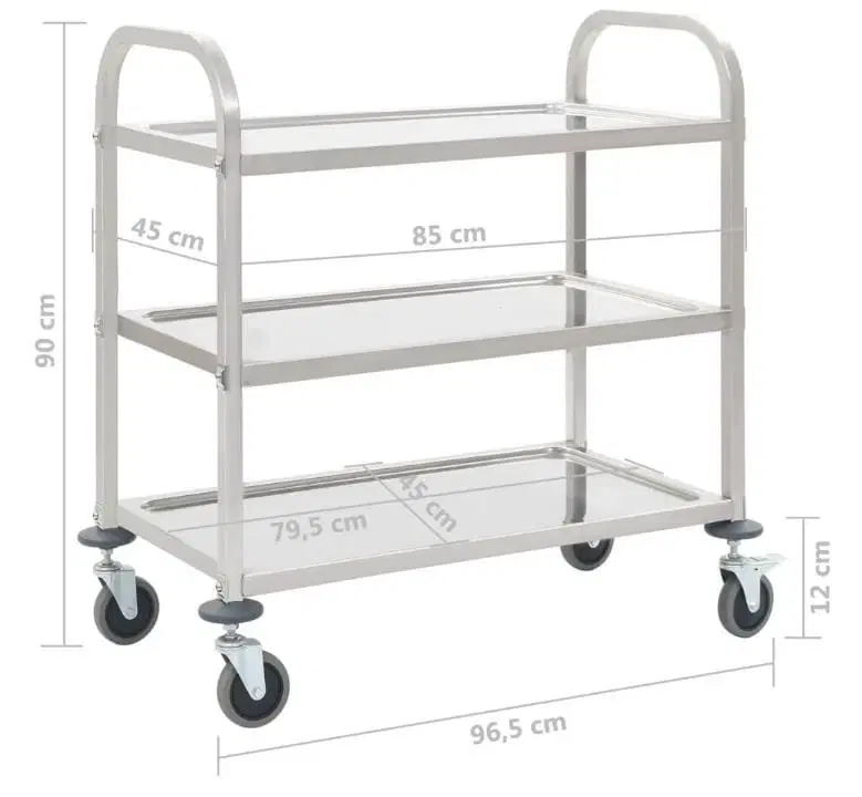Køkkenvogn med 3 hylder 965x55x90 cm rustfrit stål