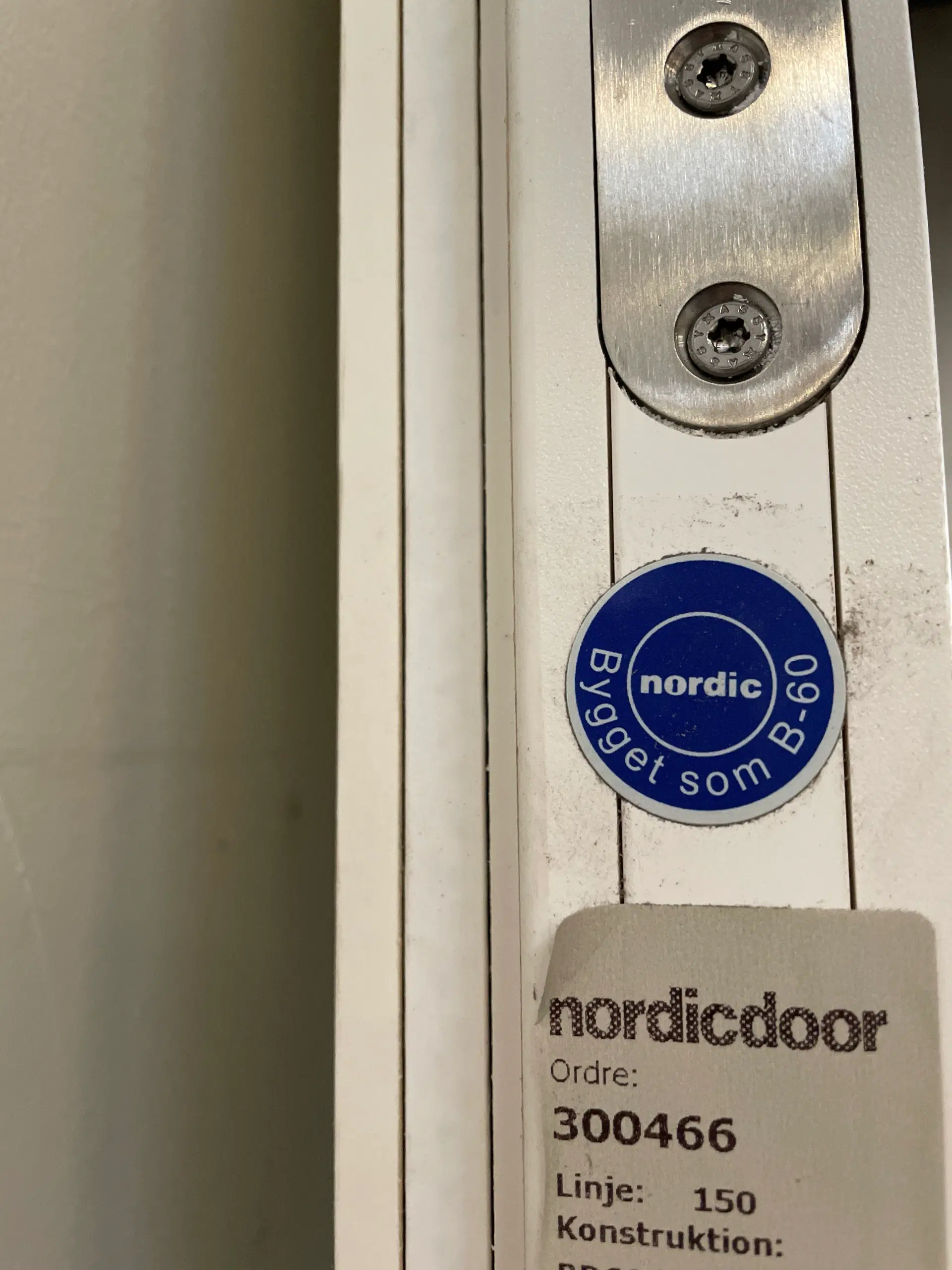 Nordicdoor brand- og lyddør bd60 824x65x2552mm venstrehængt hvid