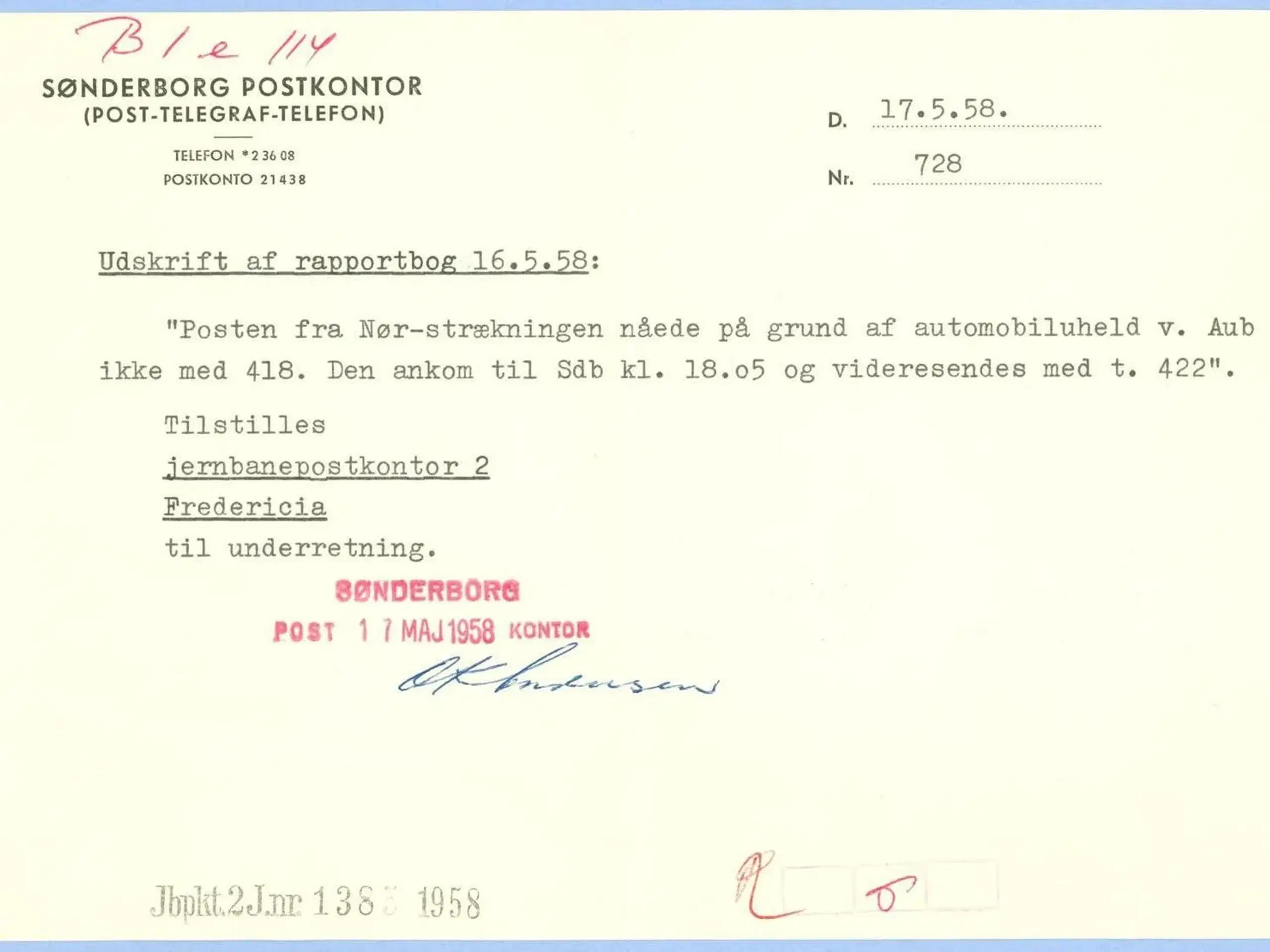 Sønderborg Postkontor 1958