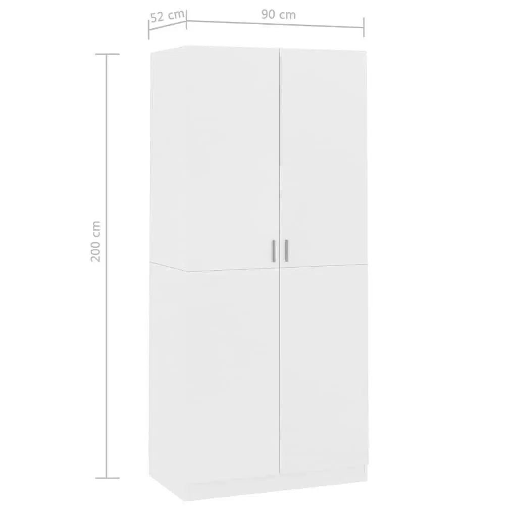 Klædeskab 90x52x200 cm konstrueret træ hvid