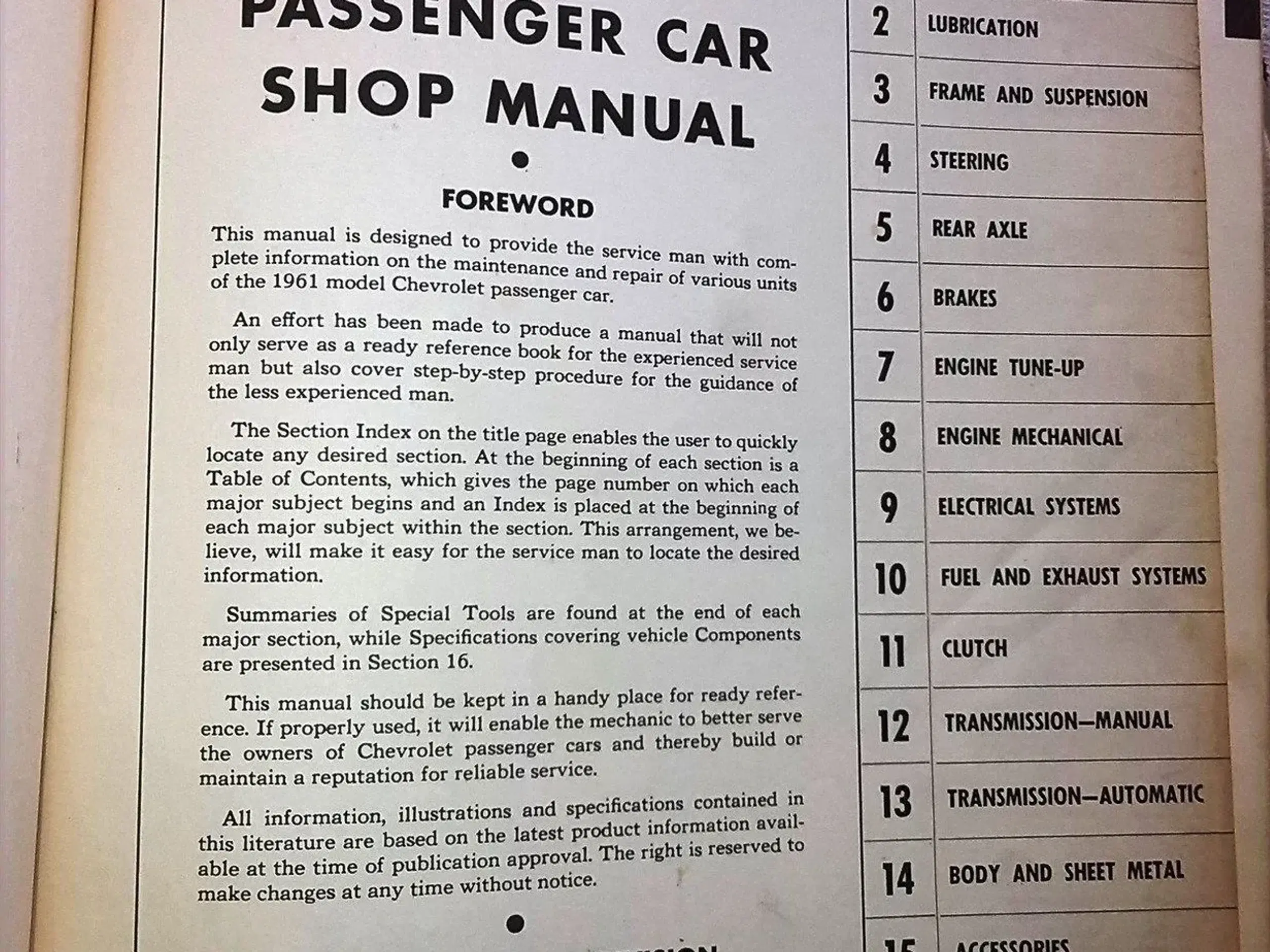 Original Shop Manual 1961 Chevrolet