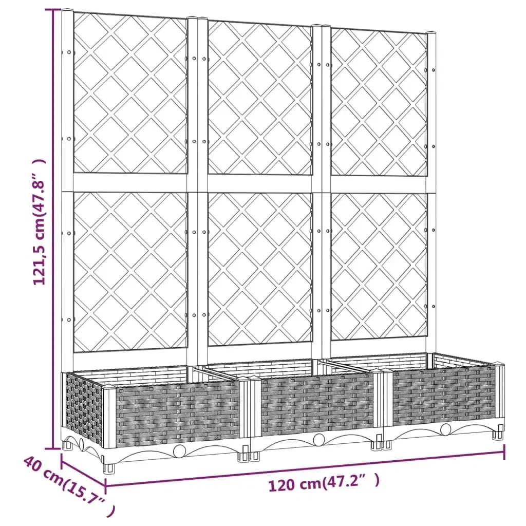 Plantekasse med espalier 120x40x1215 cm PP sort