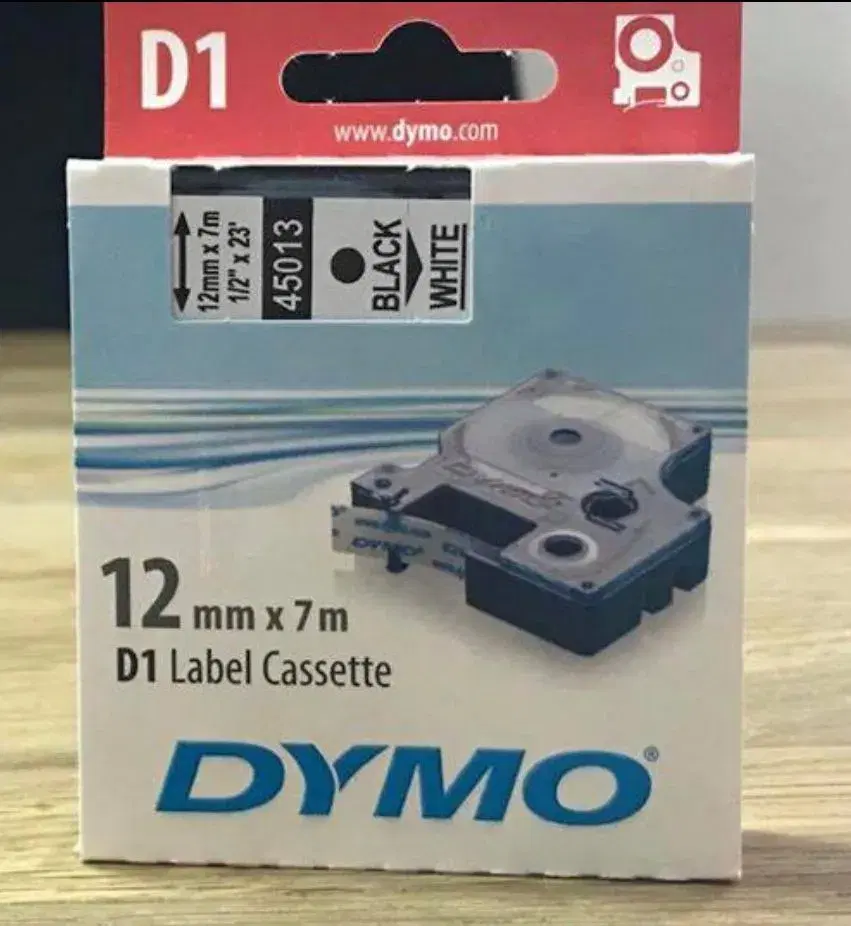 Dymo bånd sort/hvid 12mm x 7 m