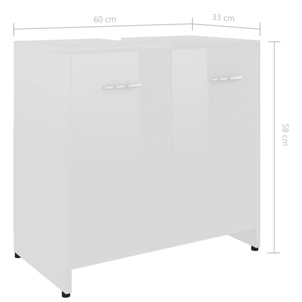 Badeværelsesskab 60x33x61 cm konstrueret træ hvid højglans