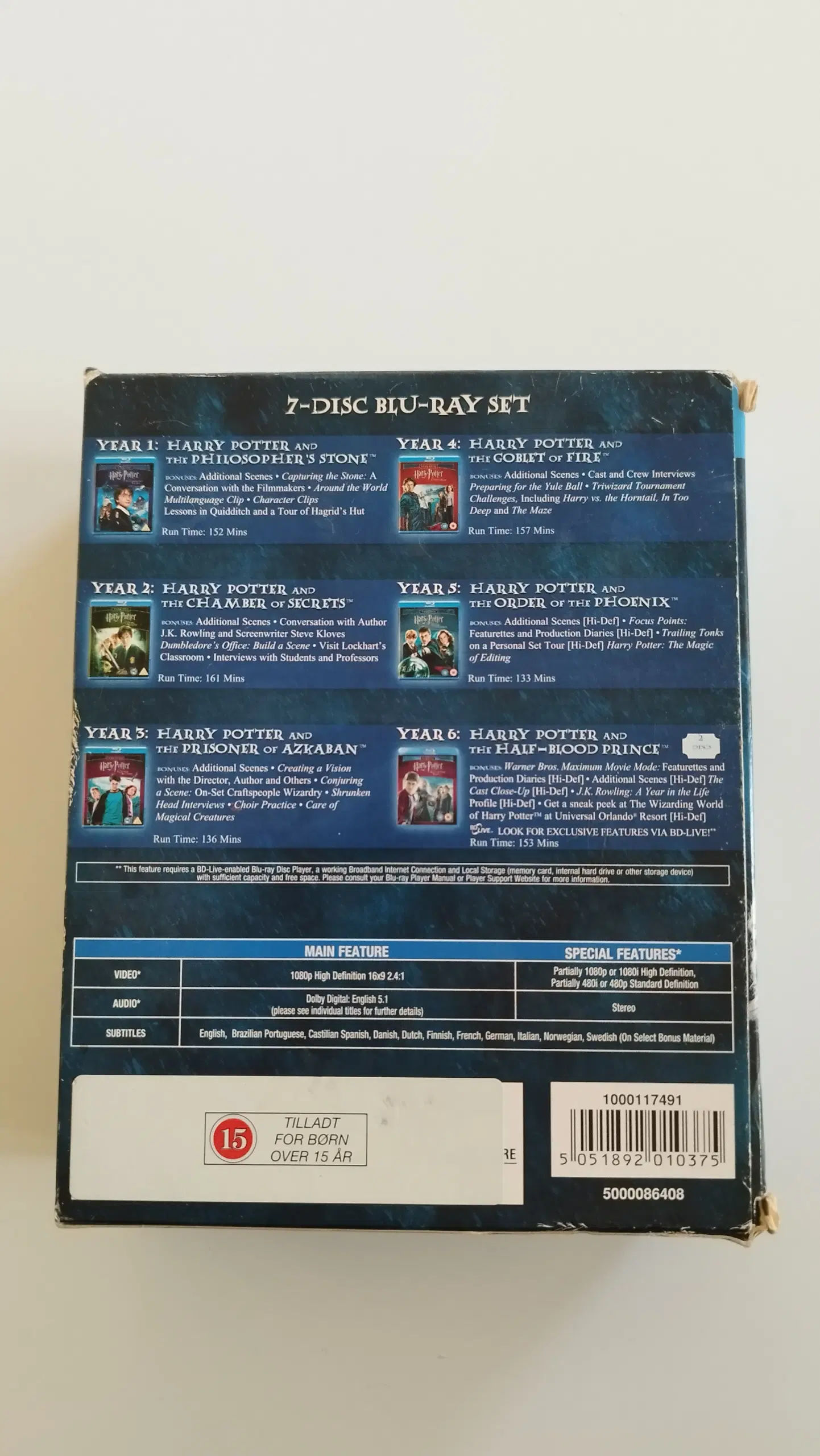 Harry Potter Blu-ray disk bokssæt (Year 1 - 6)