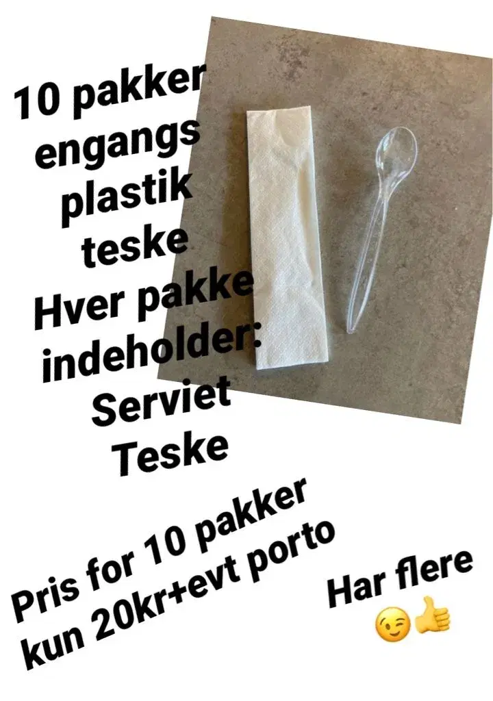 10 pakker plastik teske+serviet