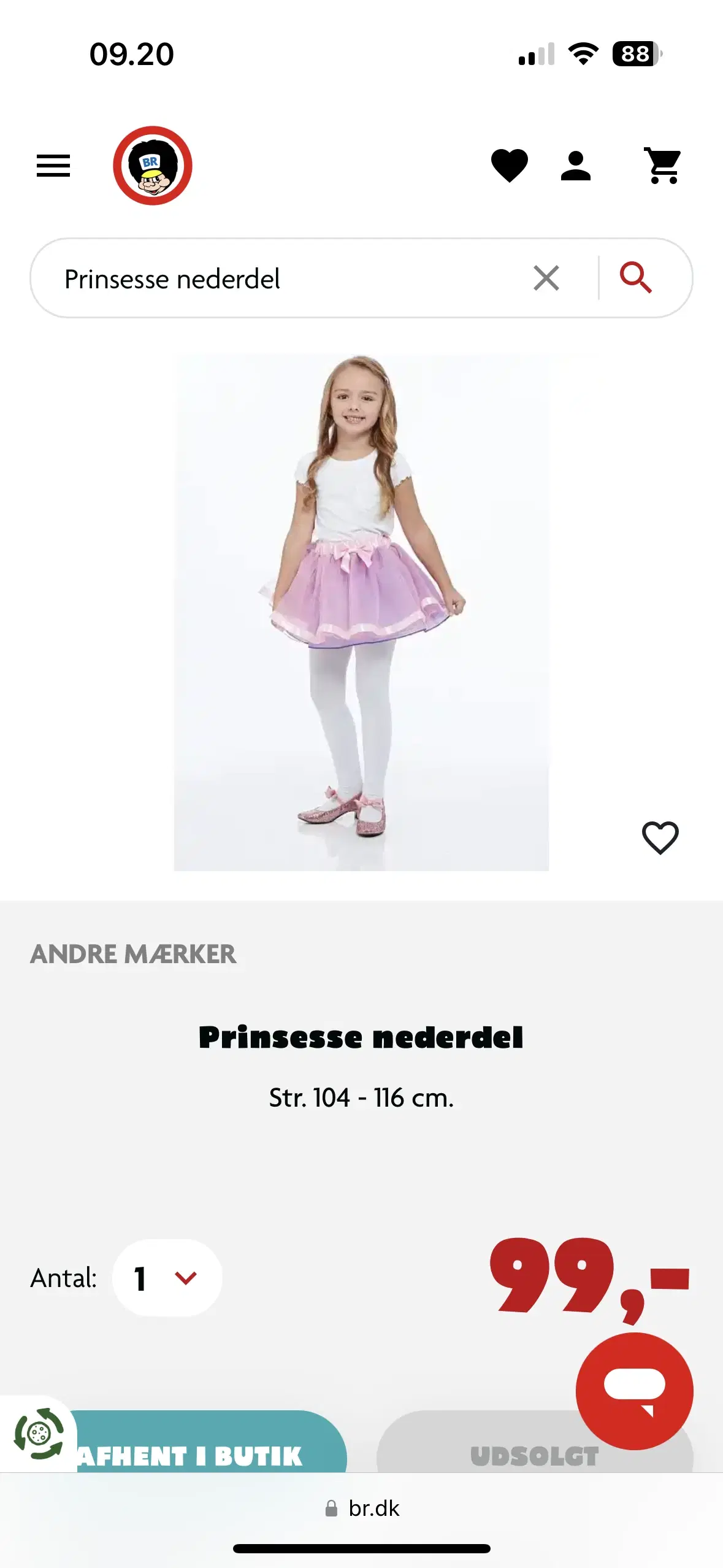 Prinsesse nederdel str 104-116