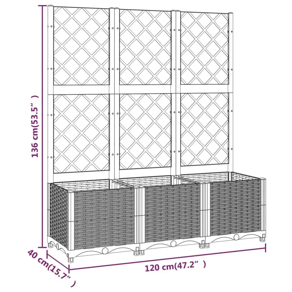 Plantekasse med espalier 120x40x136 cm PP sort