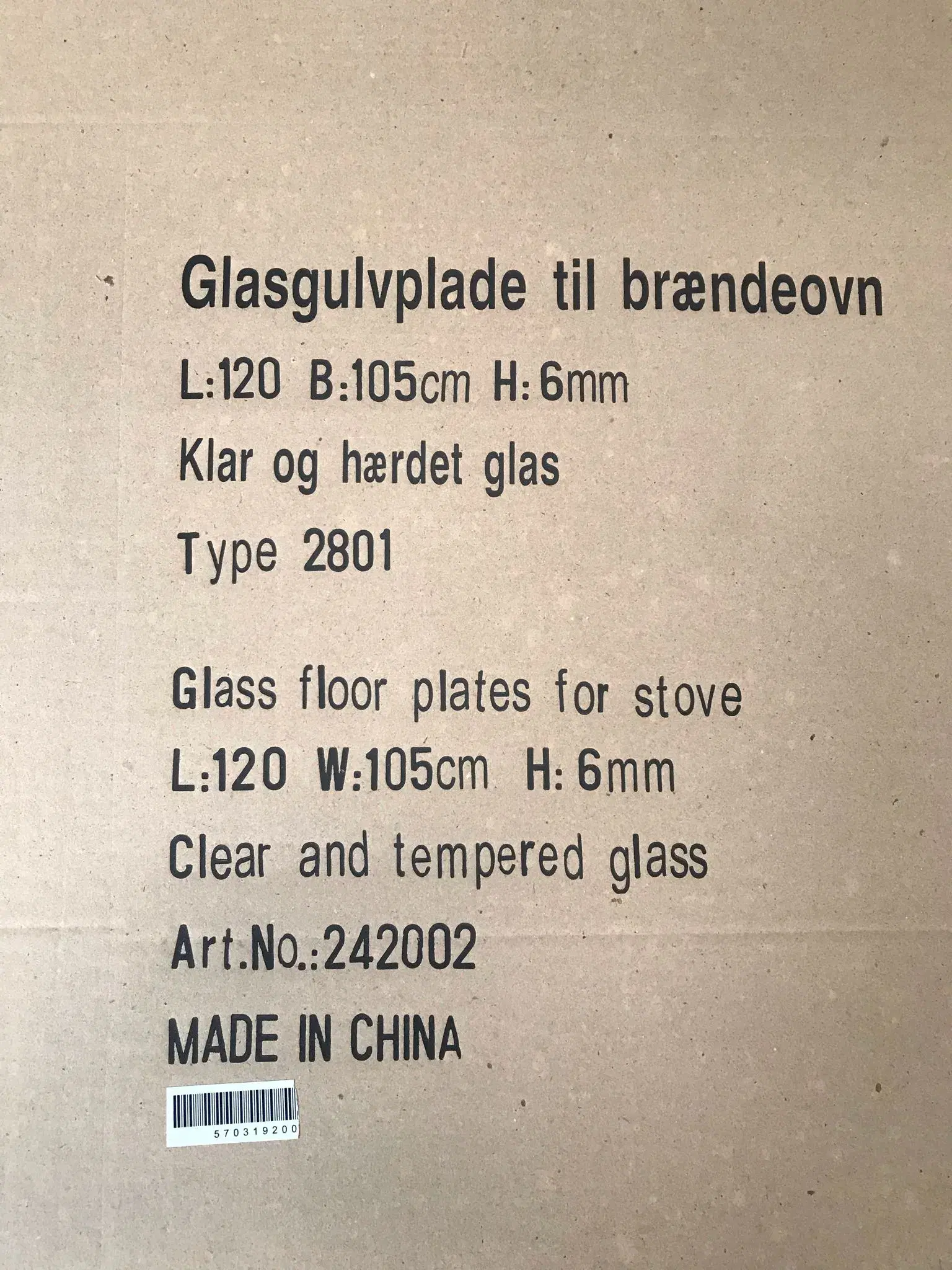 Glas gulvplade til  brændeovn